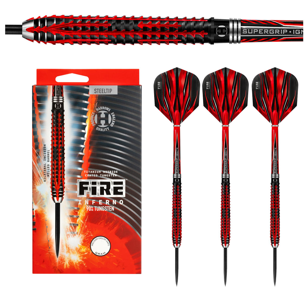 Harrows Fire Inferno 90% Tungsten Steel Tip Darts Set | 22g-24g