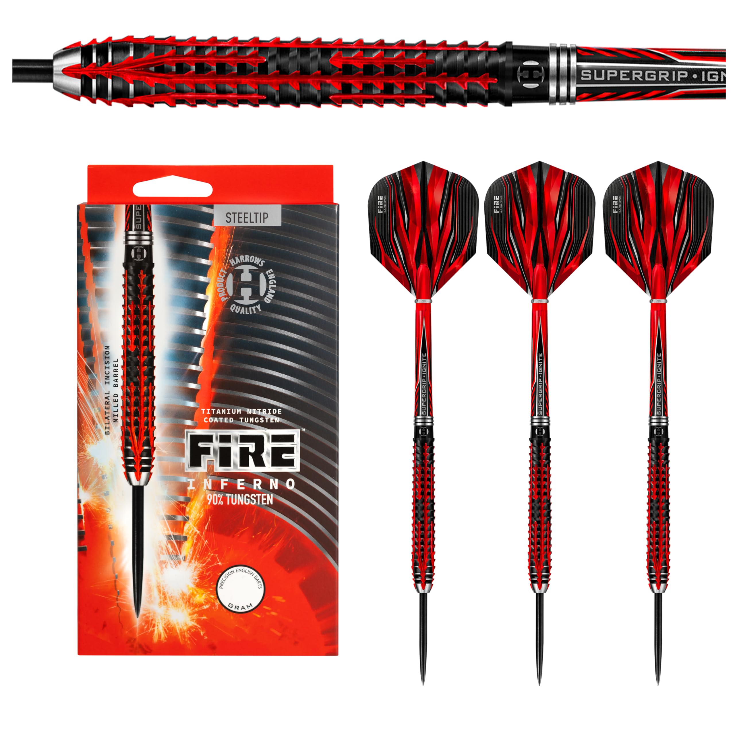 Harrows Fire Inferno 90% Tungsten Steel Tip Darts Set | 22g-24g