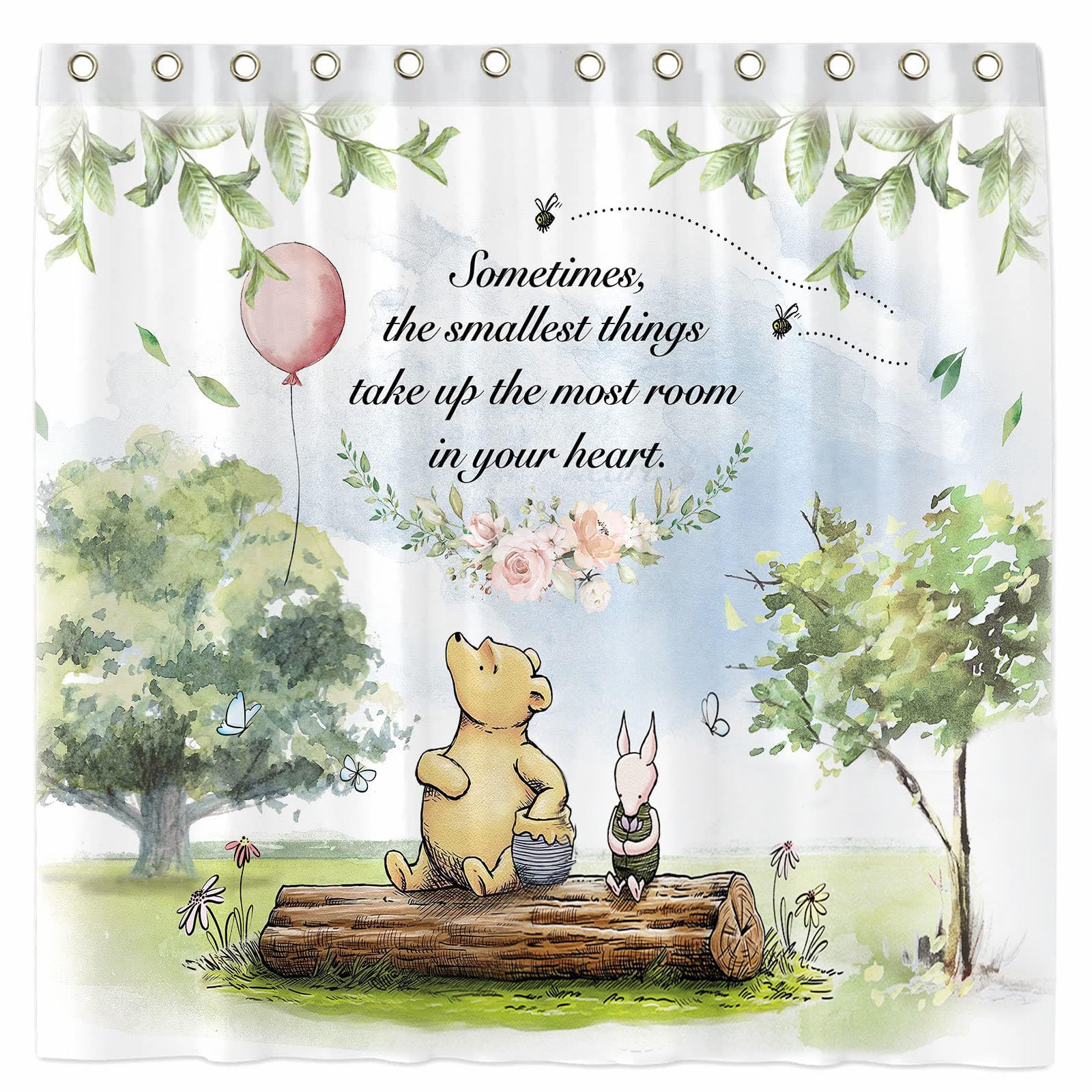 Jolof Store Winnie Bear Shower Curtain Set | Waterproof Kids Bathroom Decor