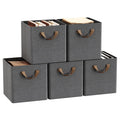 WOLTU Storage Boxes Set of 5, Storage Baskets, Folding Wardrobe Cube Boxes, with Handle and Metal Frame, for Living Room/Bedroom/Study, Linen