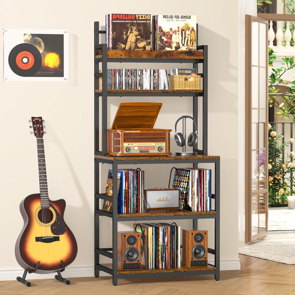 ikkle Record Player Stand with Vinyl Storage, Turntable Stand Holds Up to 500+Albums, 5 Layer Record Player Table with CD Racks for Living Room - image 1