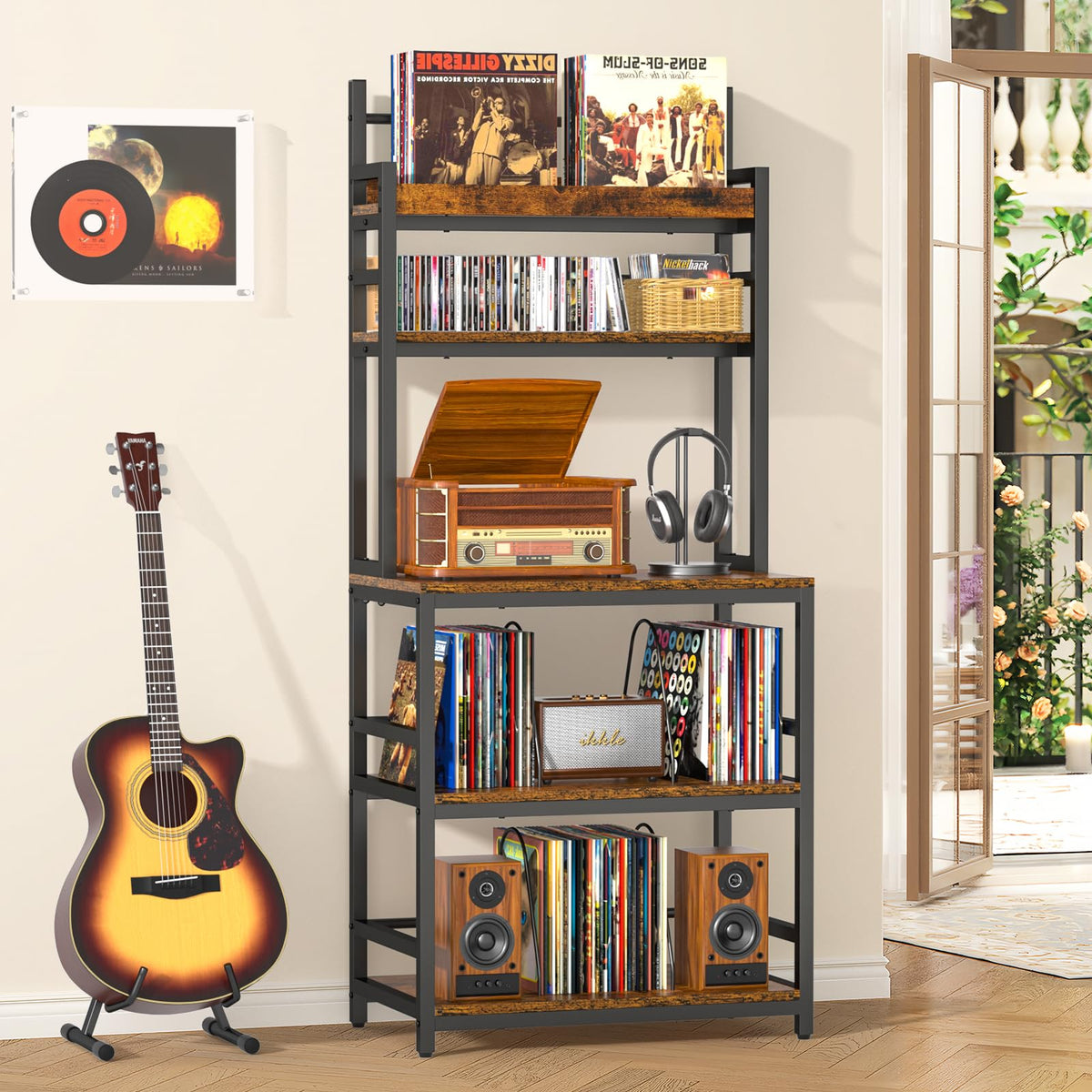 ikkle Record Player Stand with Vinyl Storage, Turntable Stand Holds Up to 500+Albums, 5 Layer Record Player Table with CD Racks for Living Room - image 1