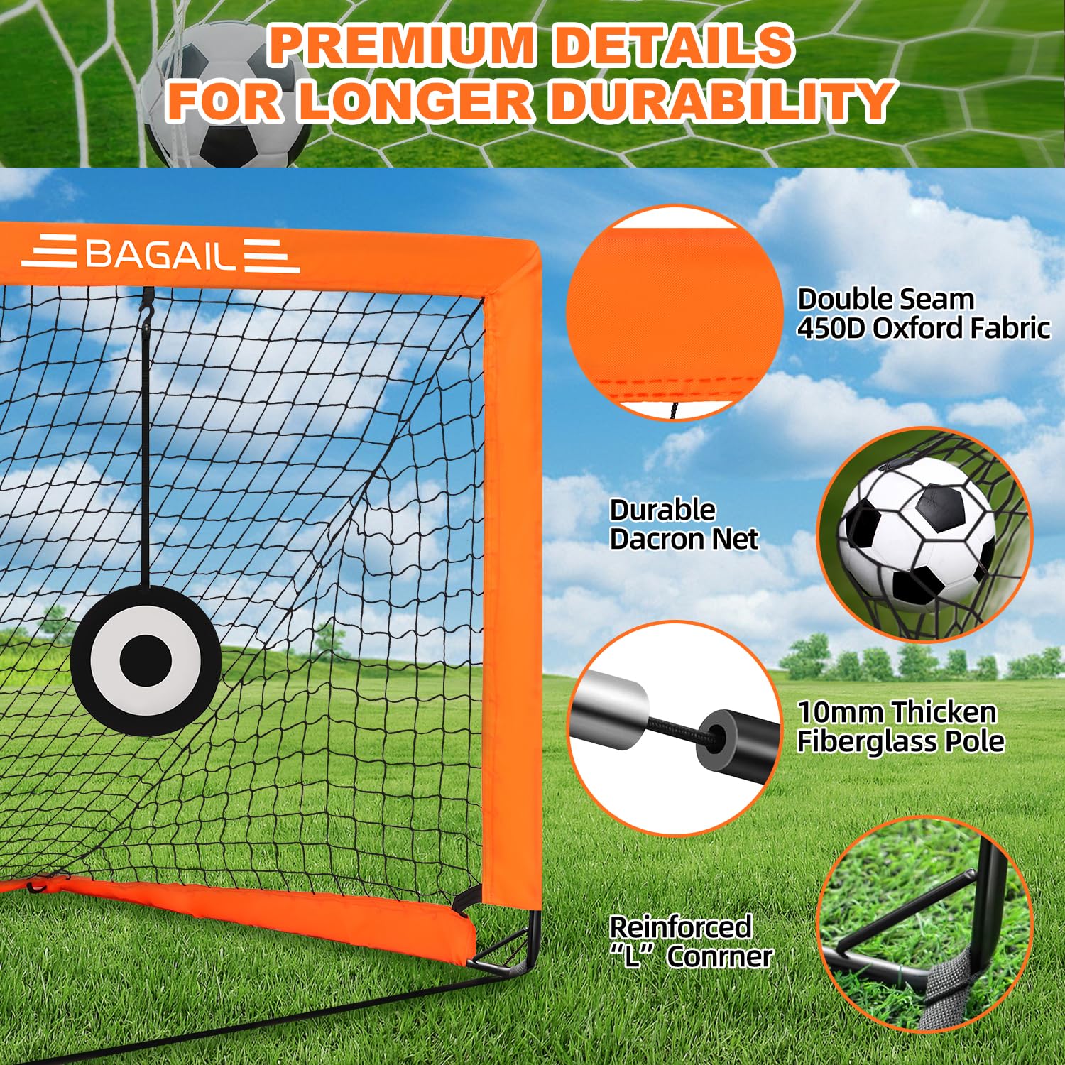BAGAIL Pop Up Football Goal | Portable Soccer Net with Target & Carry Bag