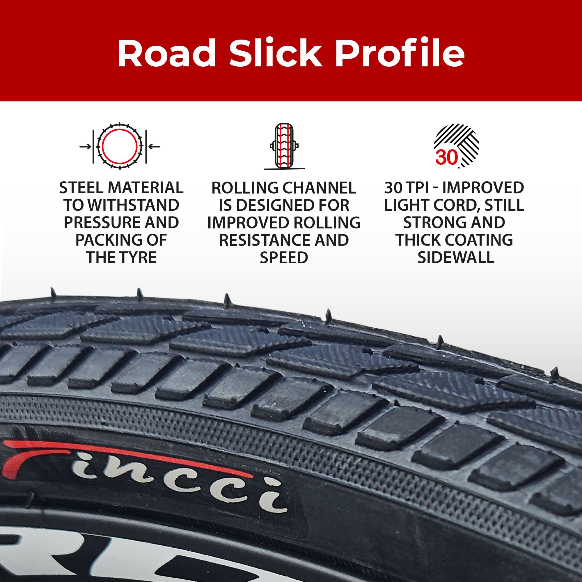 Fincci 26x1.50 Slick Bicycle Tyres | 40-559 MTB Road Hybrid - Pack of 2