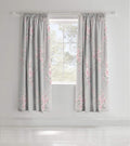 Catherine Lansfield Canterbury Floral Lined Eyelet Curtains - Grey