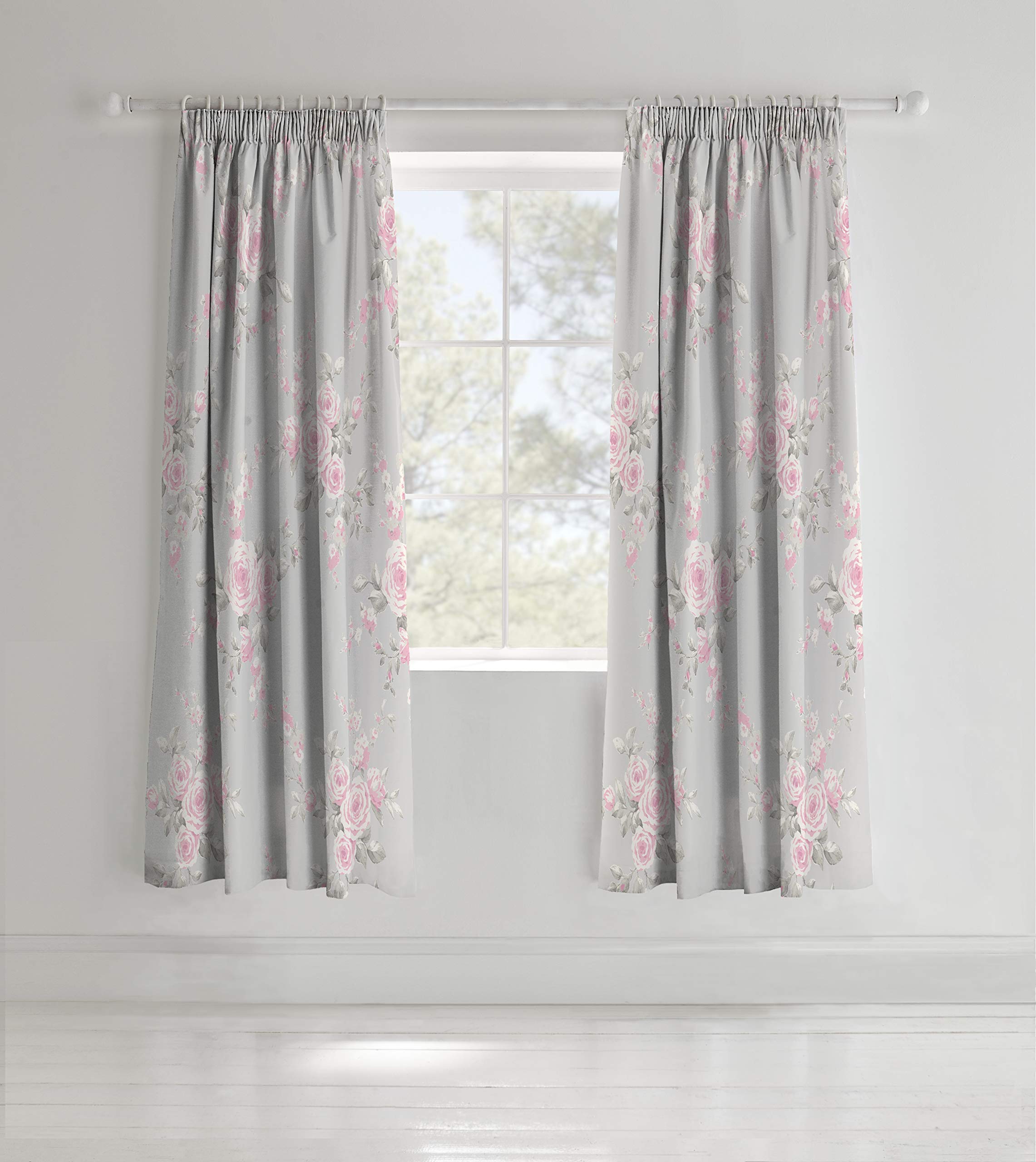 Catherine Lansfield Canterbury Floral Lined Eyelet Curtains - Grey