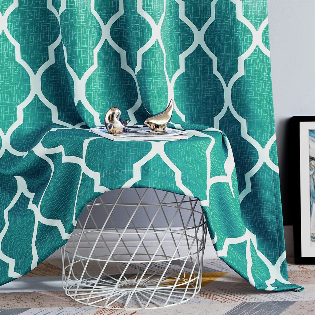 Beauoop Teal Ombre Blackout Curtains – Moroccan Geometric Drapes 72" L