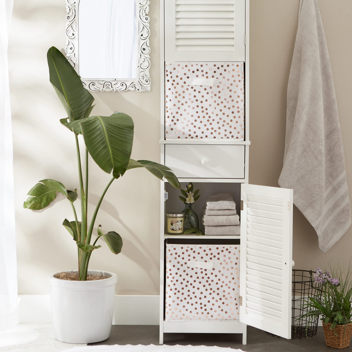 DII Non Woven Polyester Storage Bin, Polka Dot, White & Copper, Large Set of 2 - image 5