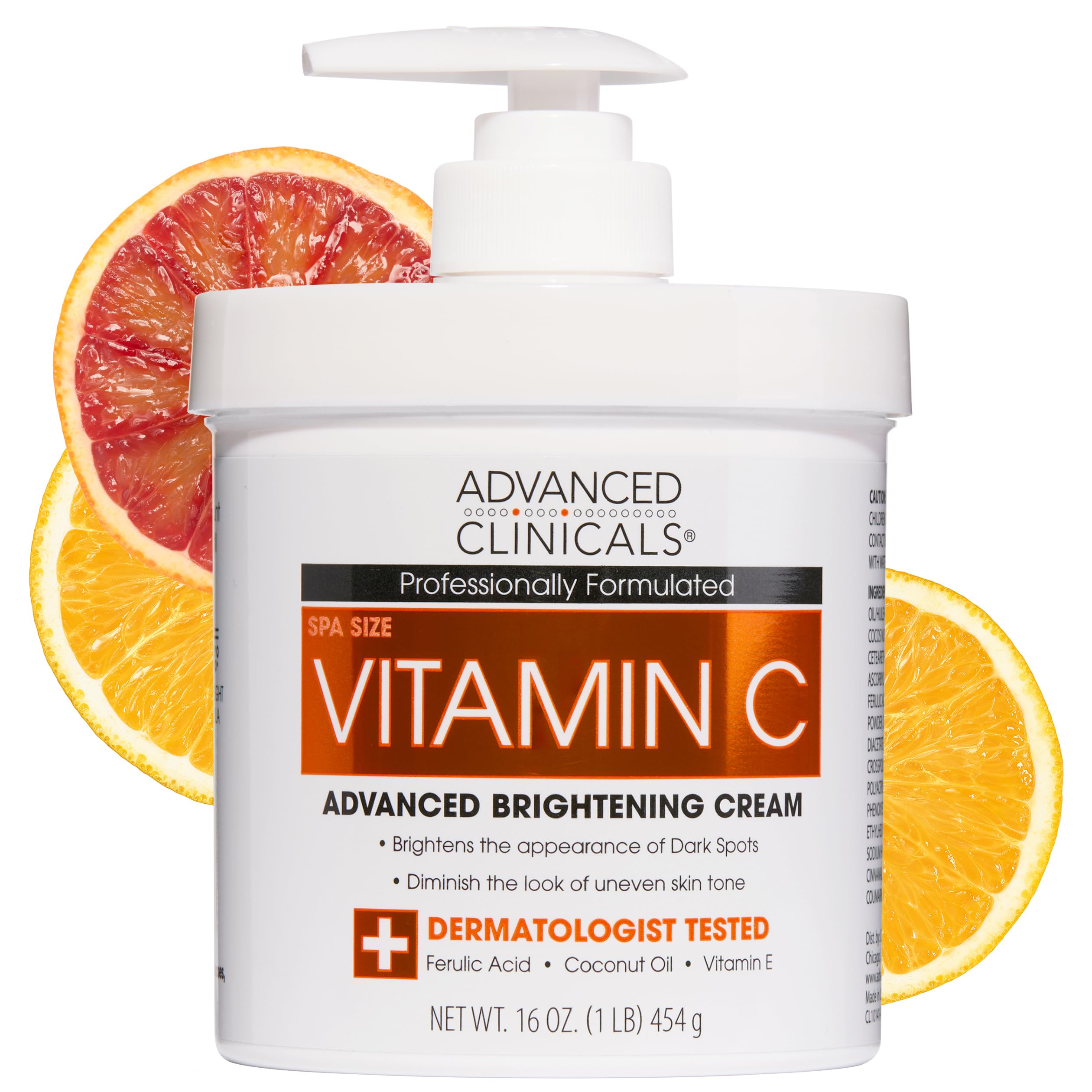 Advanced Clinicals Vitamin C Brightening Cream - Anti-Aging Body Lotion, 16oz