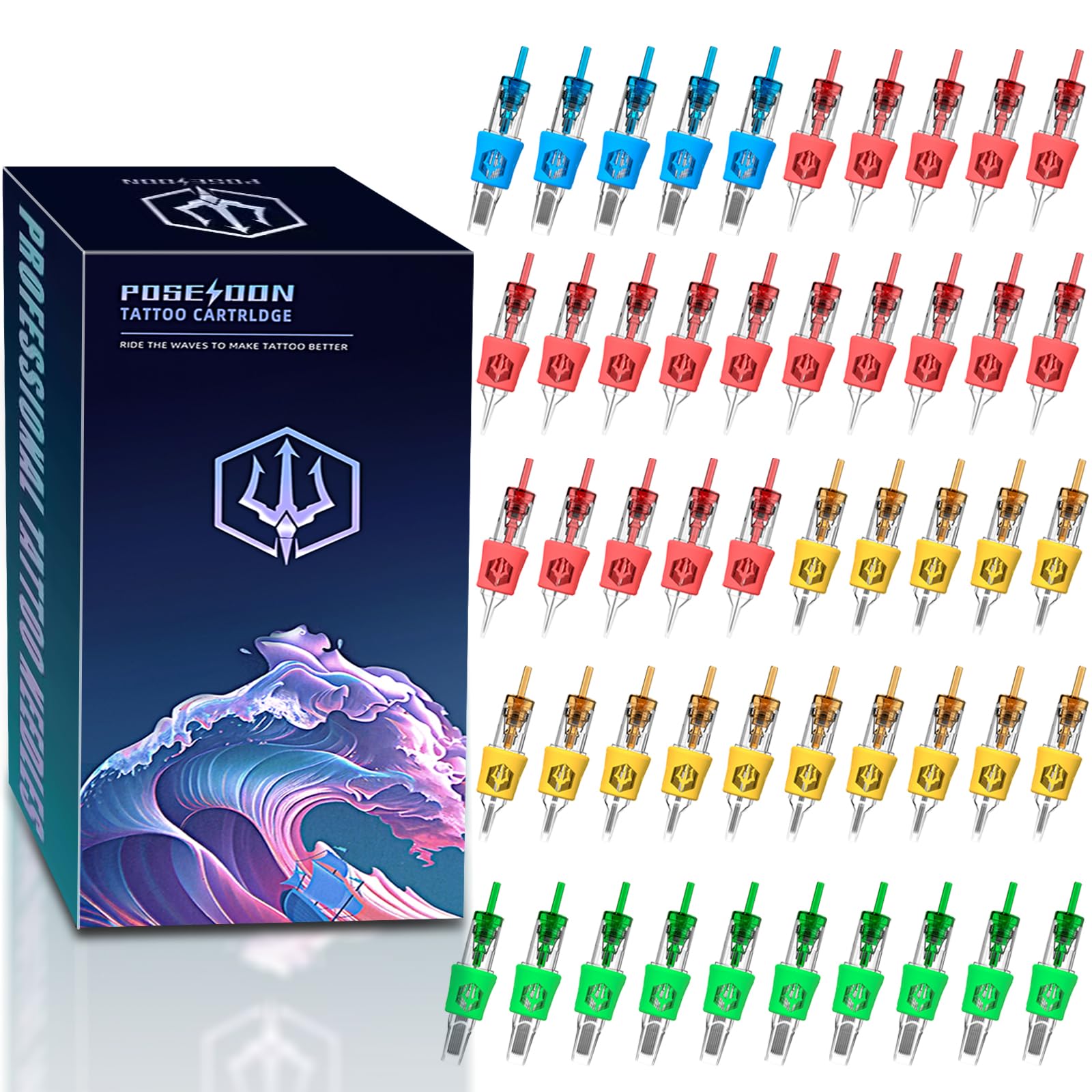 Poseidon 50Pcs Tattoo Cartridge Needles | Assorted RL RS RM Mixed Sizes