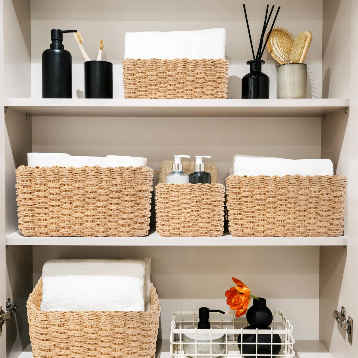 Happy Fox Wicker Bathroom Basket, 3 Piece Storage Laundry Basket, Woven Storage for Dressing Table Organization, Home Decor - image 5