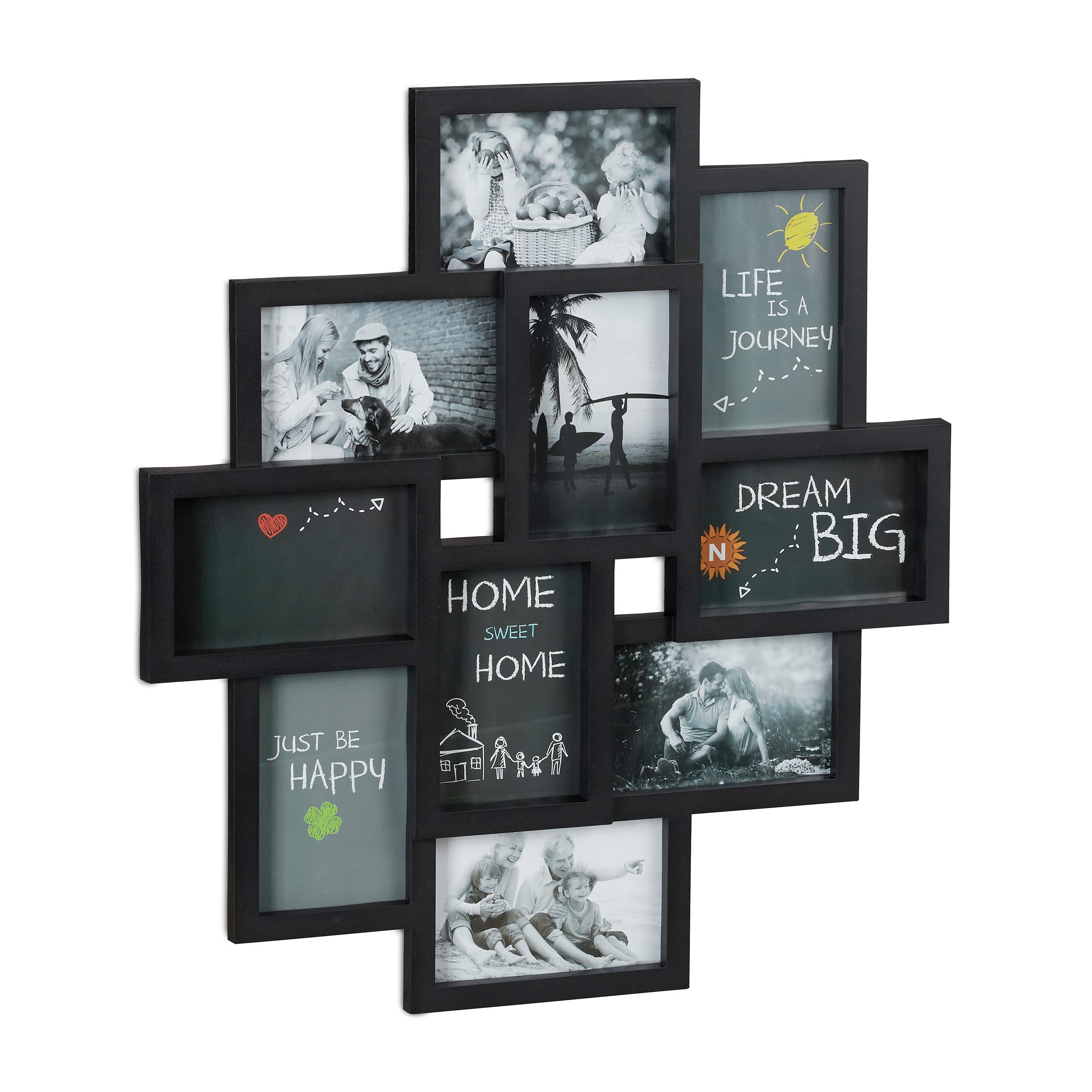 Relaxdays 10-Photo Collage Picture Frame | Black Multi-Photo Wall Decor