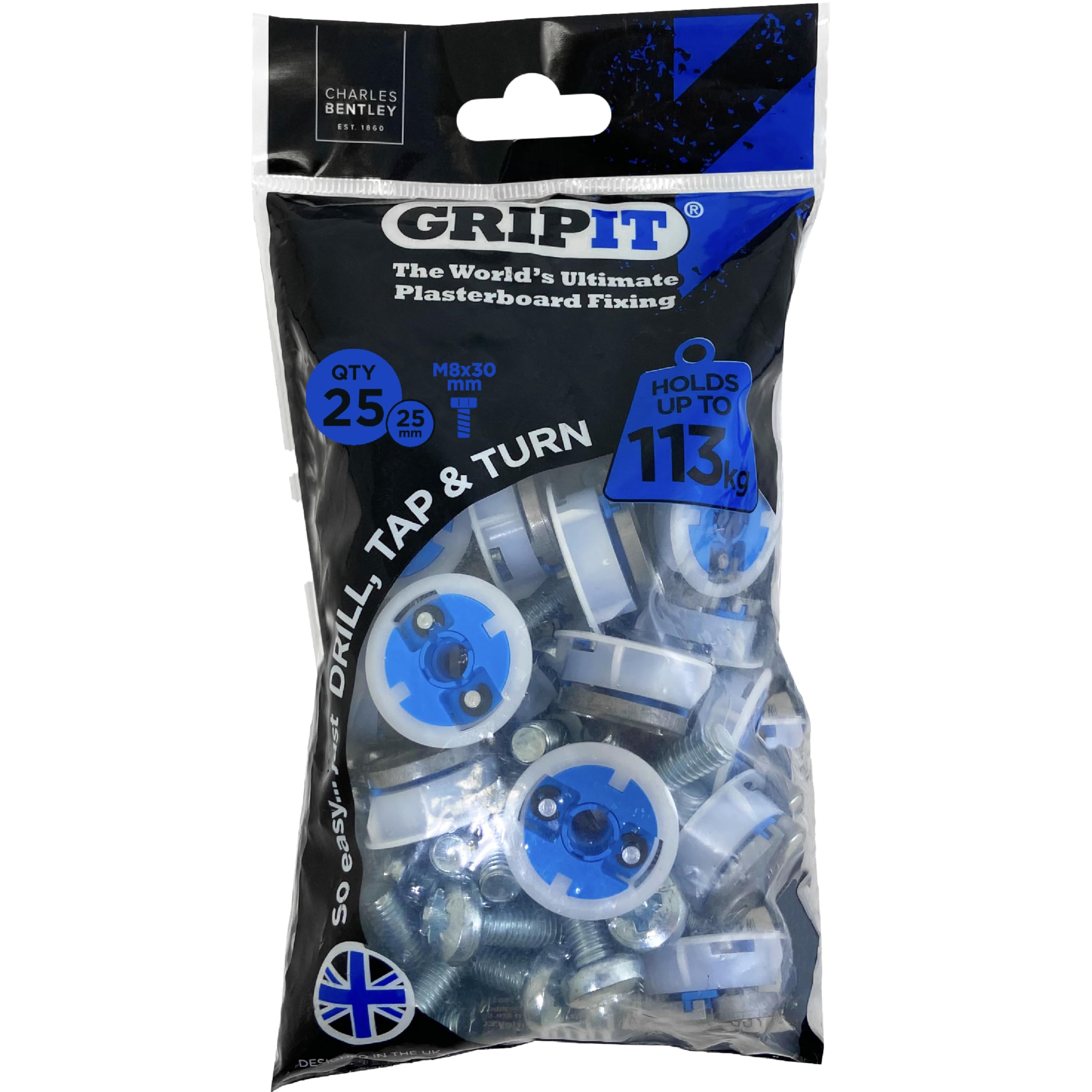 Gripit Blue Heavy-Duty Plasterboard Fixings - 25 Pack Drywall Anchors