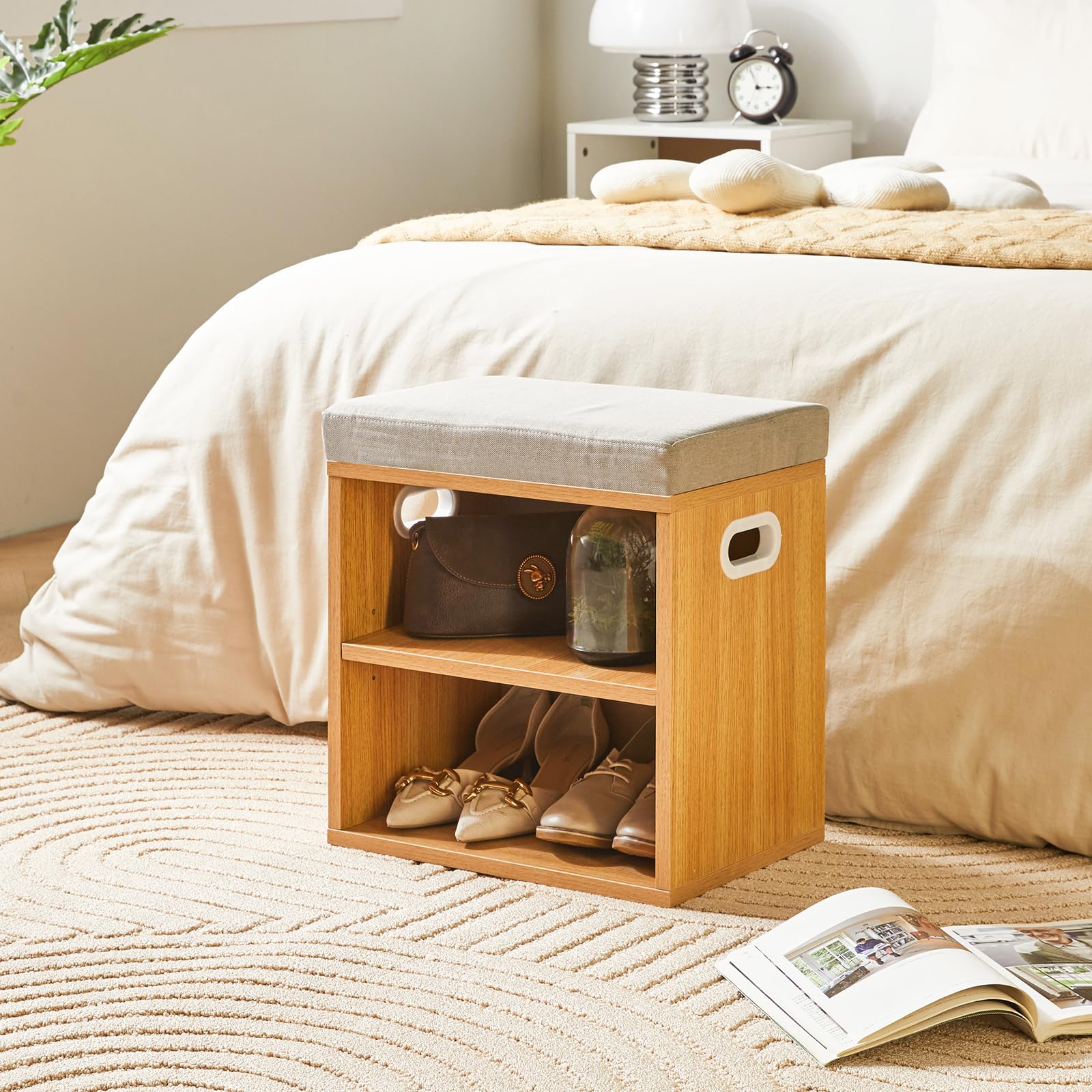 YMYNY Shoe Storage Bench with Padded Seat | 2-Tier Adjustable Rack