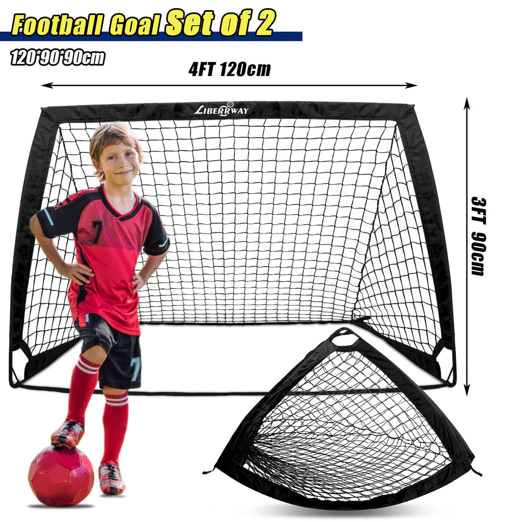 LIBERRWAY 4'x3' Foldable Football Goals for Kids - Set of 2 Portable Nets
