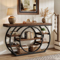 Tribesigns Circle Base Console Table | Narrow Entryway Table 120x30x80cm | 4-Tier Storage Shelf | Industrial Farmhouse Hallway Sofa Table,Rustic
