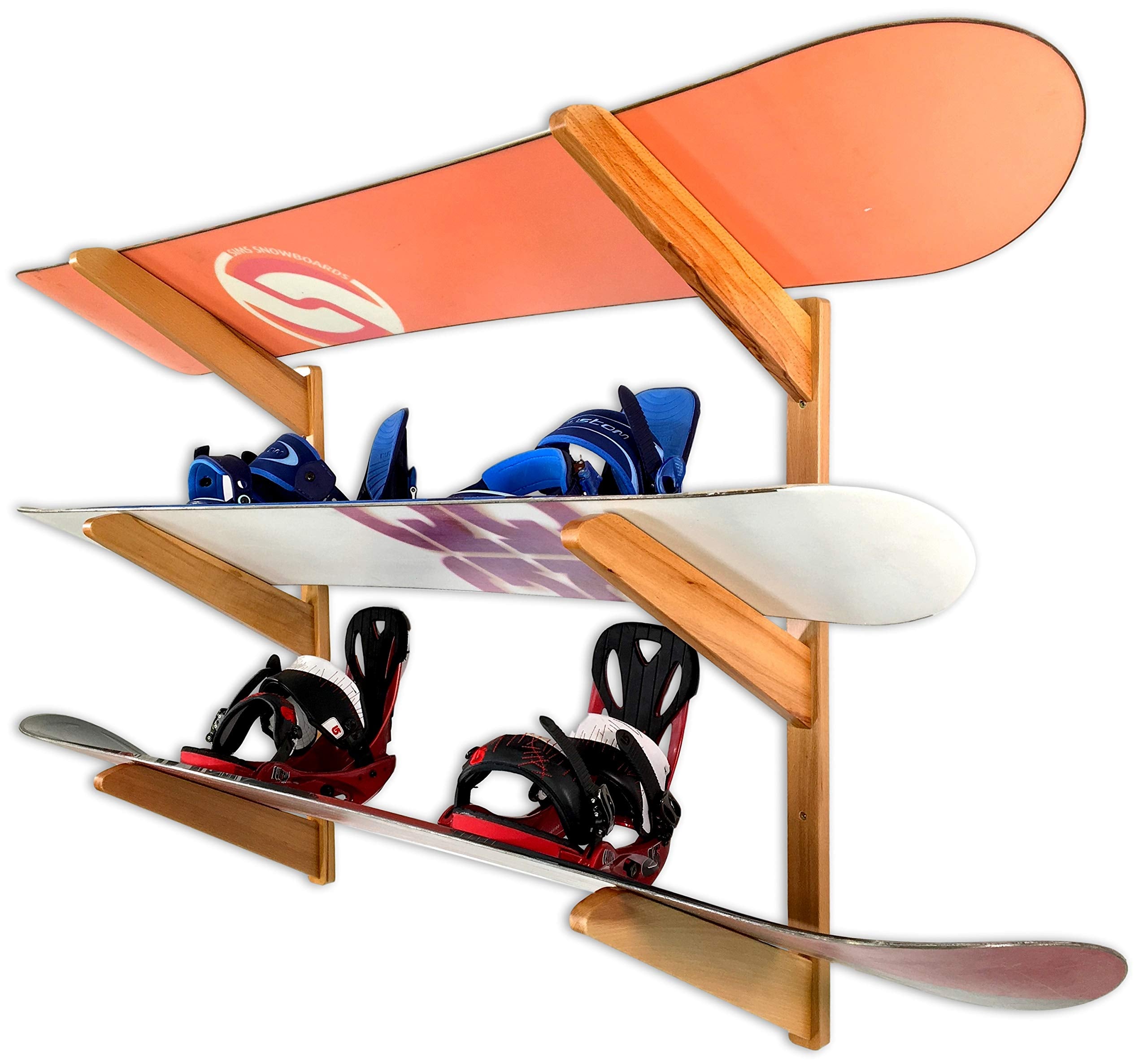 StoreYourBoard Timber Snowboard Wall Rack | 3-Board Wood Storage Mount