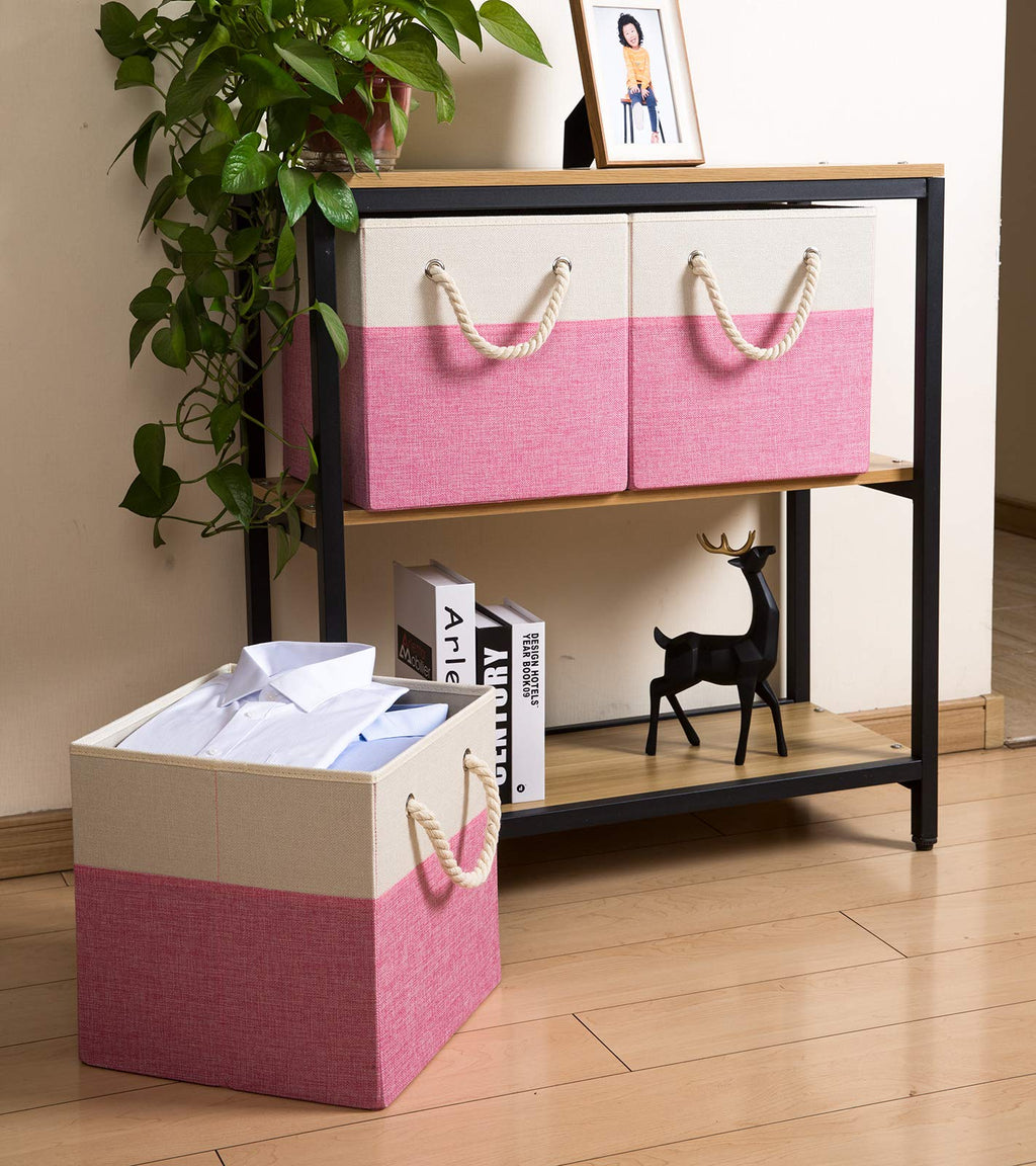 Prandom Foldable Cube Storage Bins 28x28x28cm 4-Pack Fabric Linen Storage Baskets Cubes Drawer with Cotton Handles Organizer for Shelves Closet - image 3