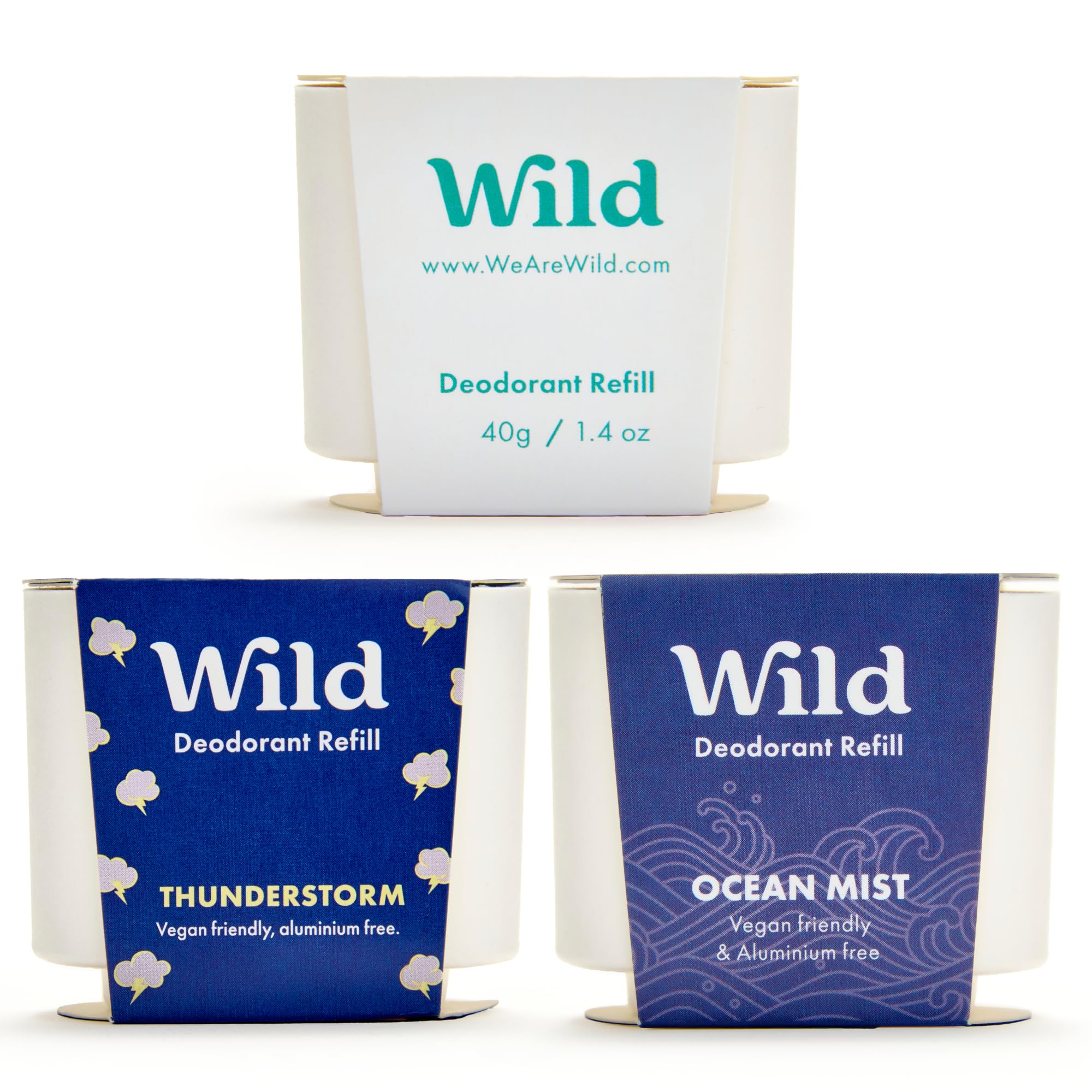 Wild Natural Refillable Deodorant Variety Pack – Aluminium Free, 3 Scents