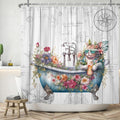 Jolof Store Funny Cat Vintage Wood Shower Curtain - 180x200cm Polyester