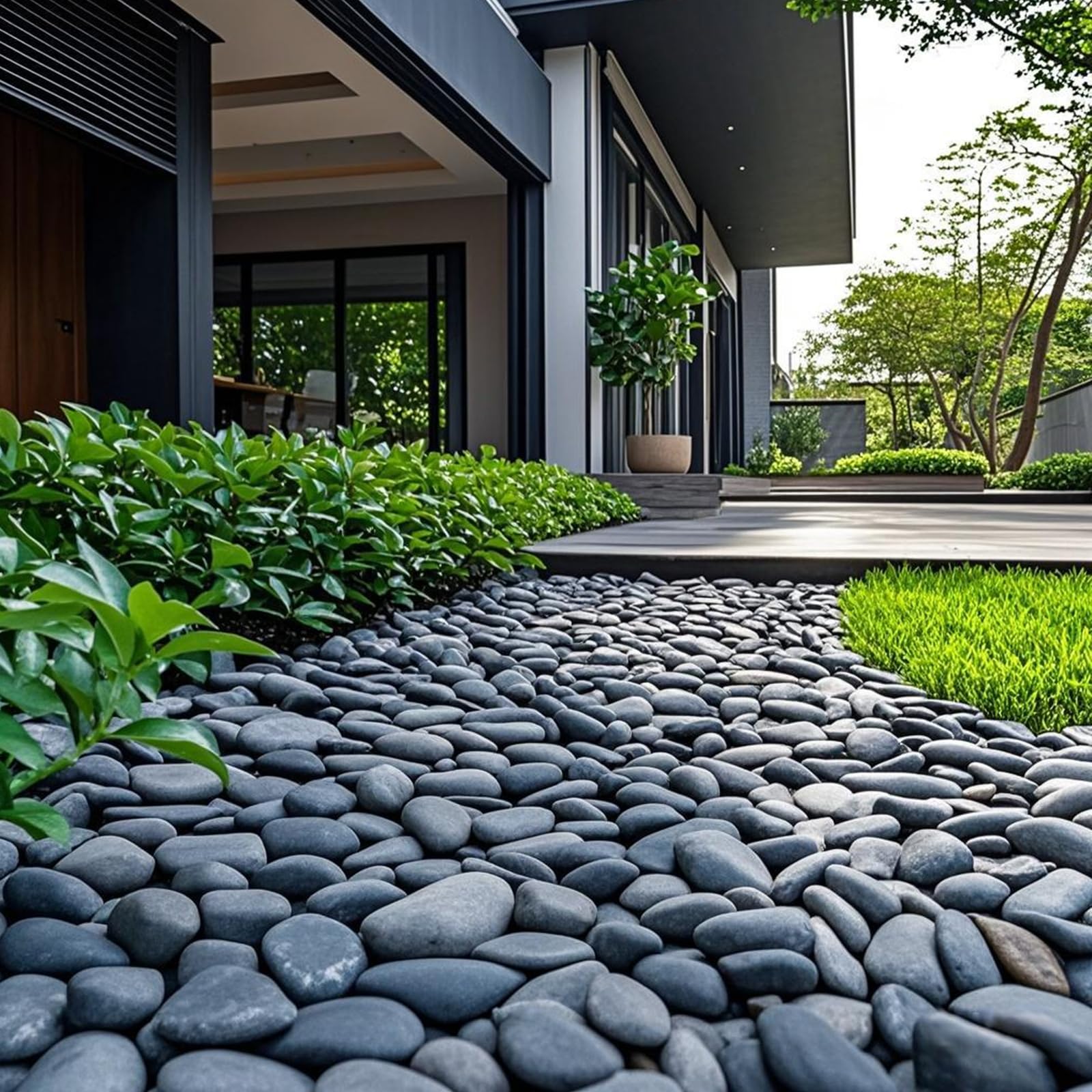 FANTIAN 20 lbs Black River Rocks – 2-4 cm Decorative Pebbles for Garden