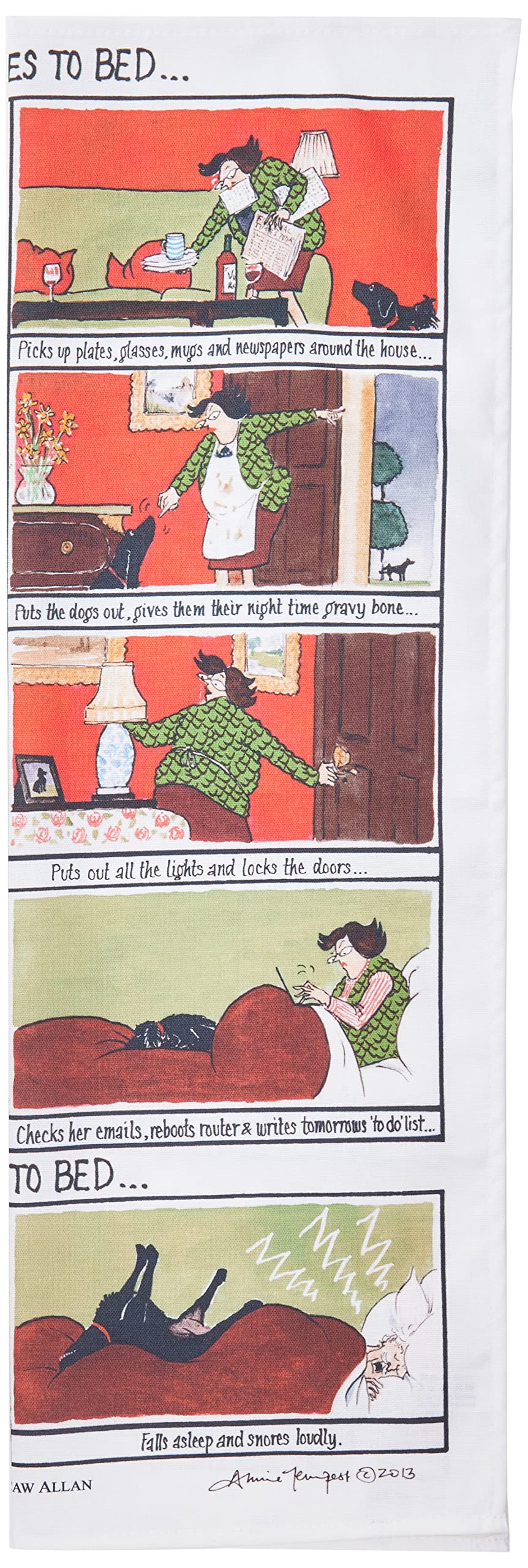 Samuel Lamont She Goes to Bed, He Goes to Bed Cotton Tea Towel - image 1