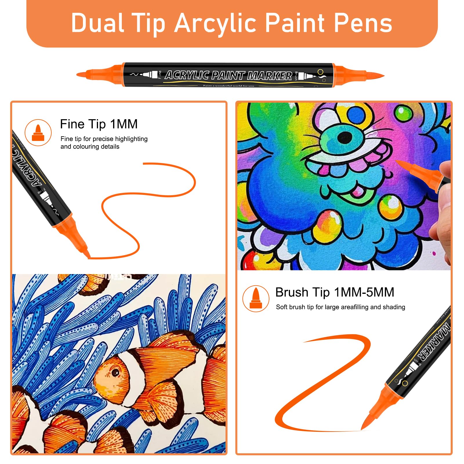 Funnasting 100 Color Dual Tip Acrylic Paint Pens for Rock Painting