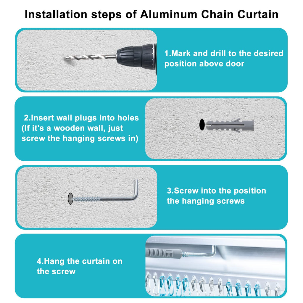 LYMMIYTC Aluminium Chain Door Curtain - 90x200cm Metal Fly Screen, Blue & Silver