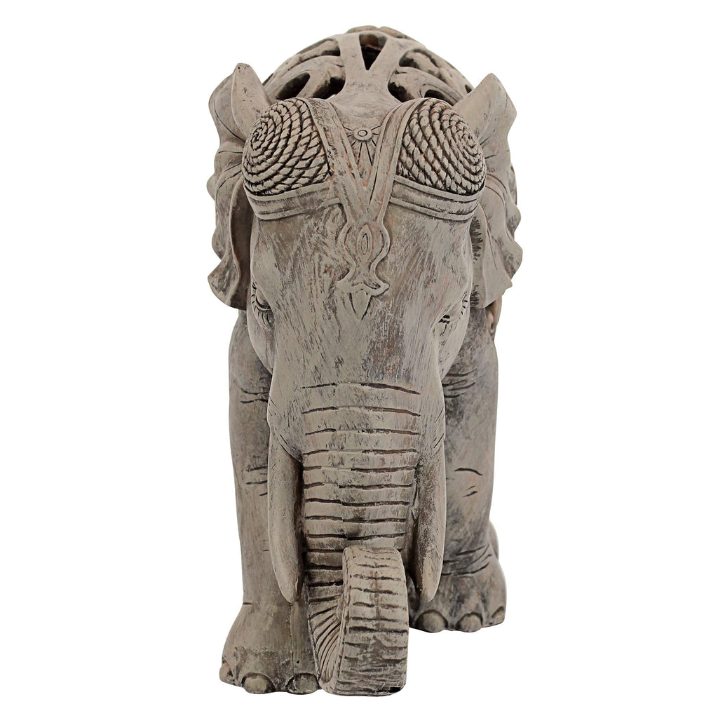 Design Toscano Anjan Elephant Statue – Jali Art Indian Decor, Brown Stone