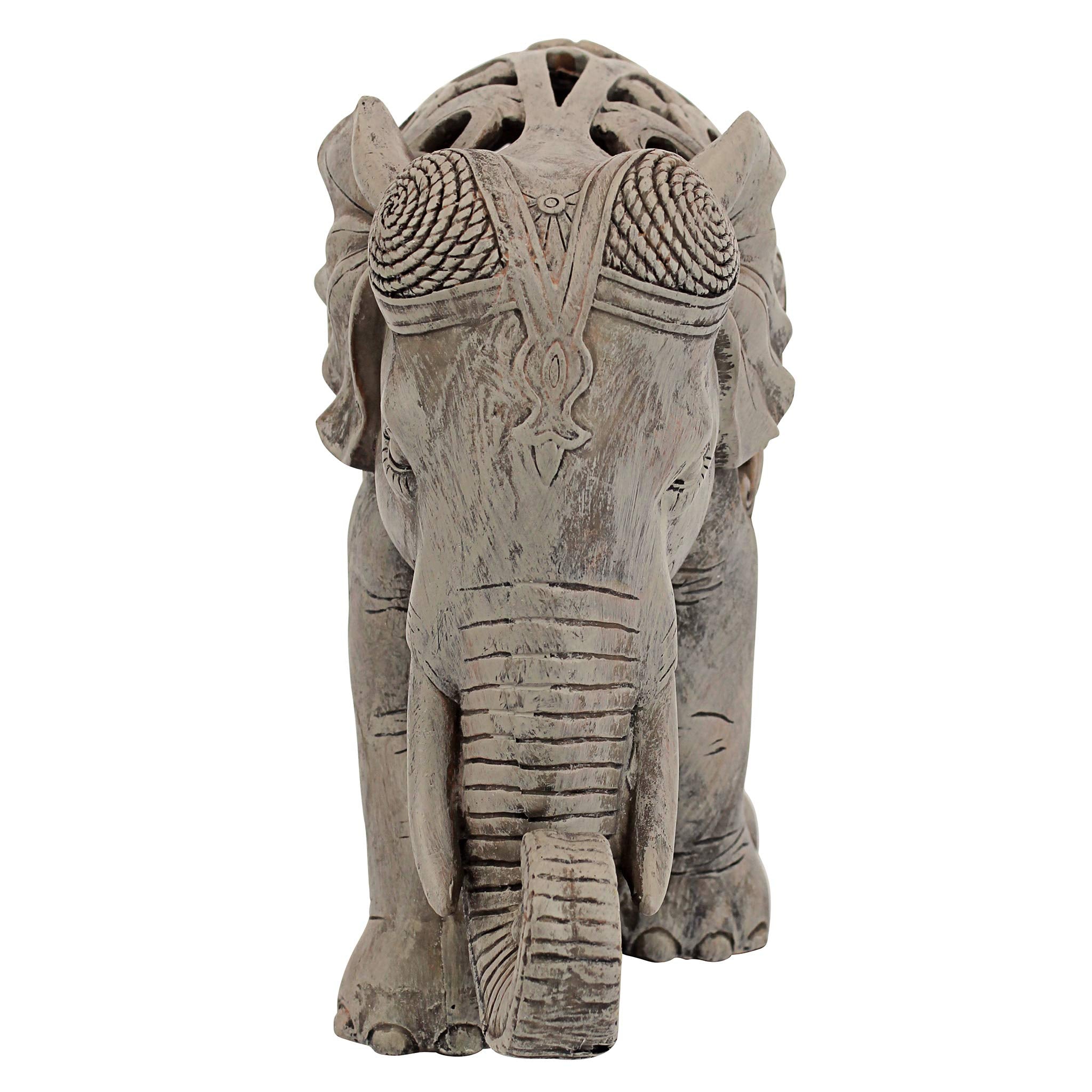 Design Toscano Anjan Elephant Statue – Jali Art Indian Decor, Brown Stone