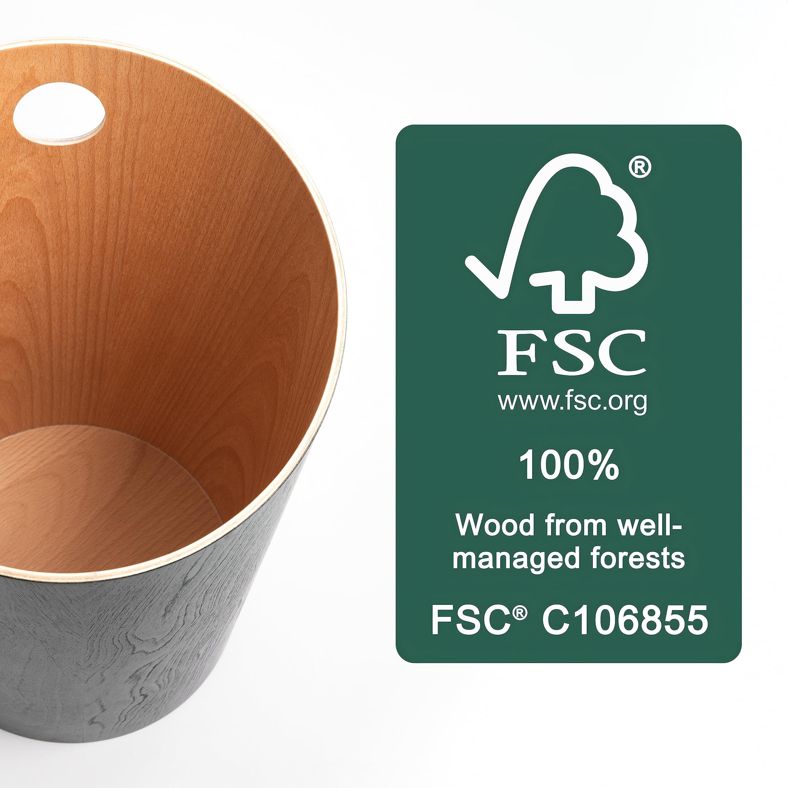 Kazai Bennet Real Wood Veneer Paper Bin – Oak Minimalist Waste Basket