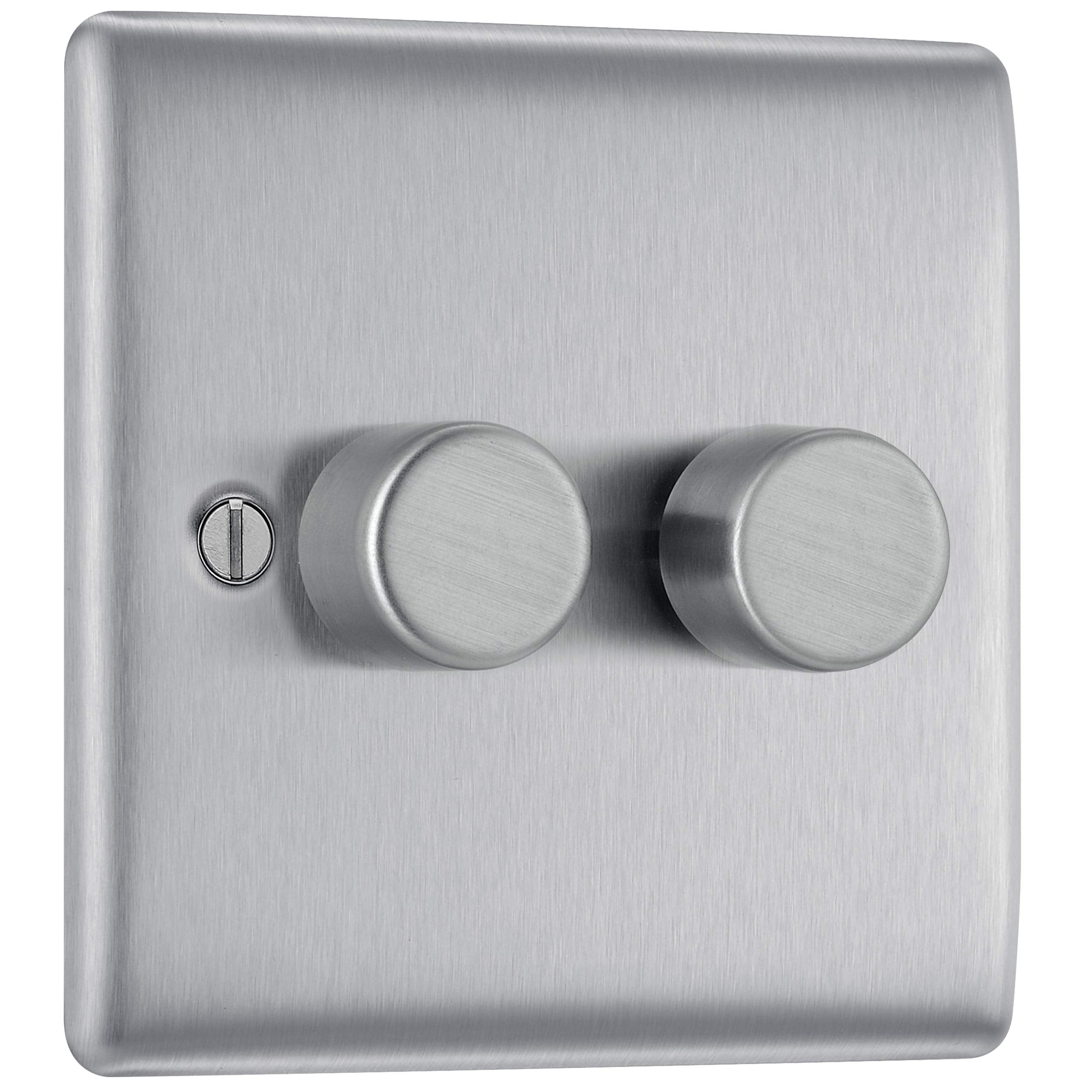 BG Electrical 2-Way Double Dimmer Switch | Brushed Steel, 200W