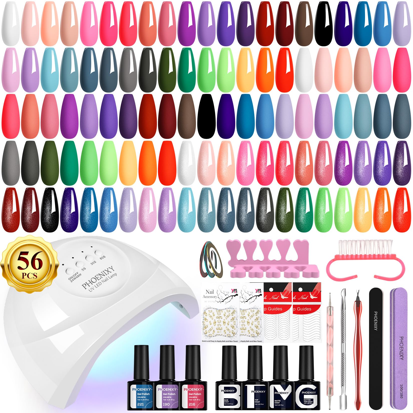Phoenixy Gel Nail Kit - 36 Colors Polish Set with 48W UV LED Lamp