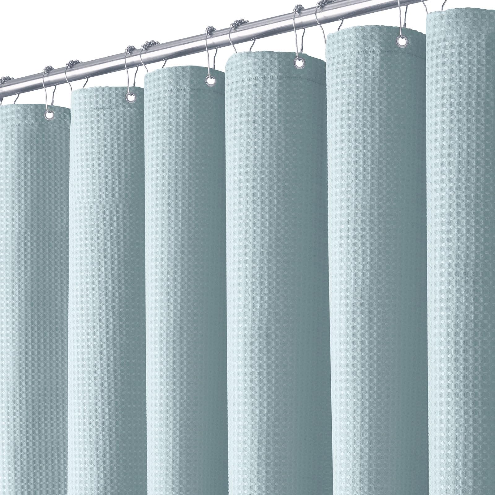 BTTN Waffle Shower Curtain | Heavy Duty Weighted Waterproof Fabric - Blue