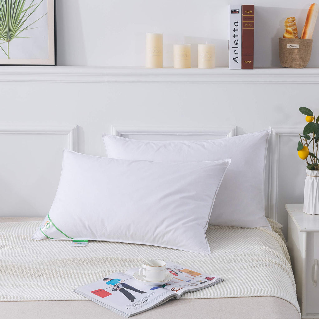 SUFUEE Goose Feather and Down Pillows Pair | 100% Cotton Cover