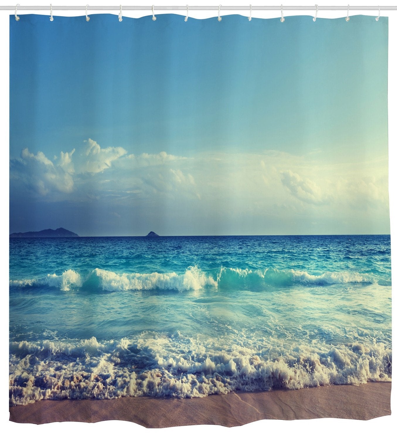 goodbath Ocean Beach Fabric Shower Curtain | Extra Long 180 x 200cm