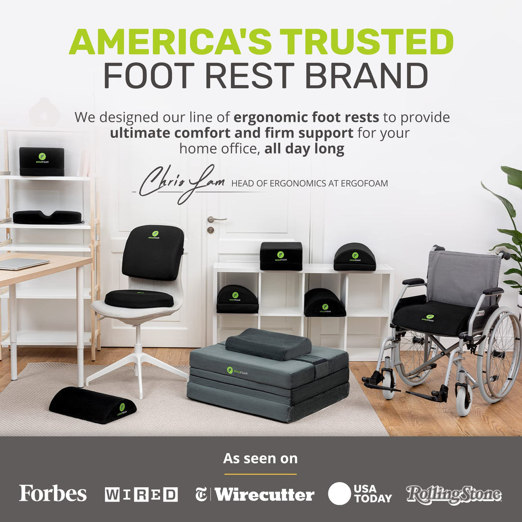 ErgoFoam Ergonomic Under Desk Foot Rest – Premium Velvet Foam - Grey