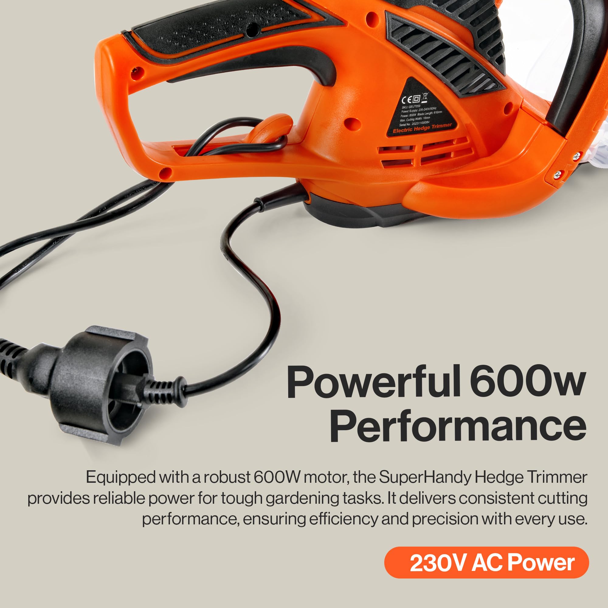 SuperHandy Corded Hedge Trimmer | 610mm 600W Electric Garden Tool