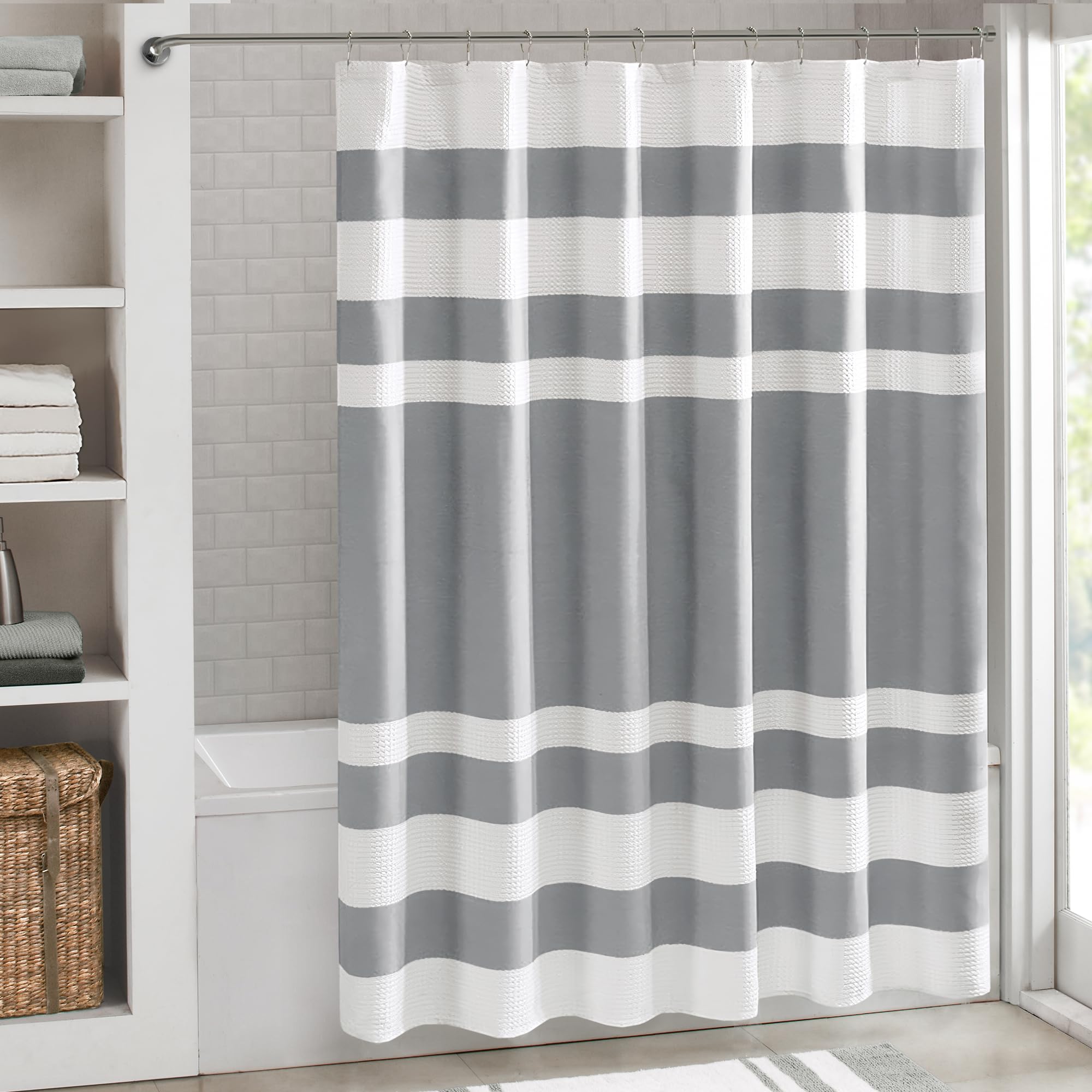 Madison Park Spa Waffle Shower Curtain | Grey Extra Wide 108x72