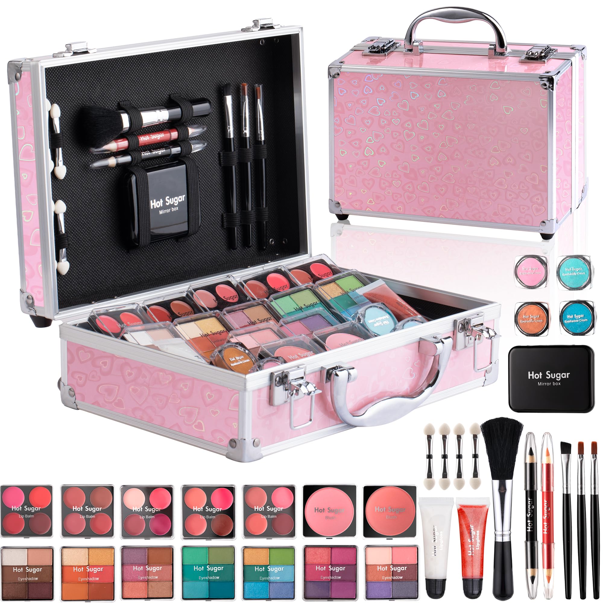 Hot Sugar Girls Makeup Set - 80pc Starter Cosmetics Kit with Travel Case