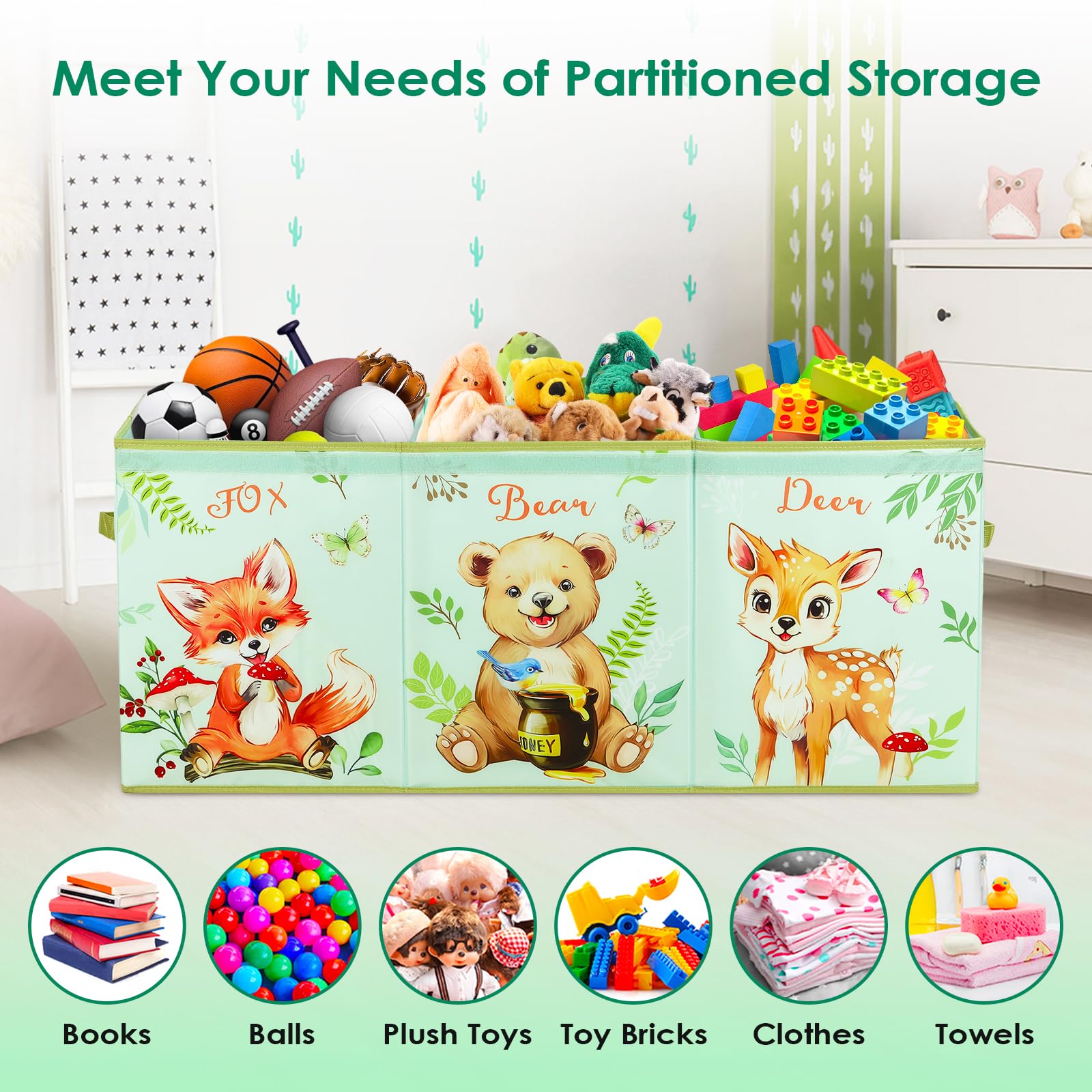 Decalsweet Extra Large Kids Toy Storage Box - Foldable Oxford Toy Chest