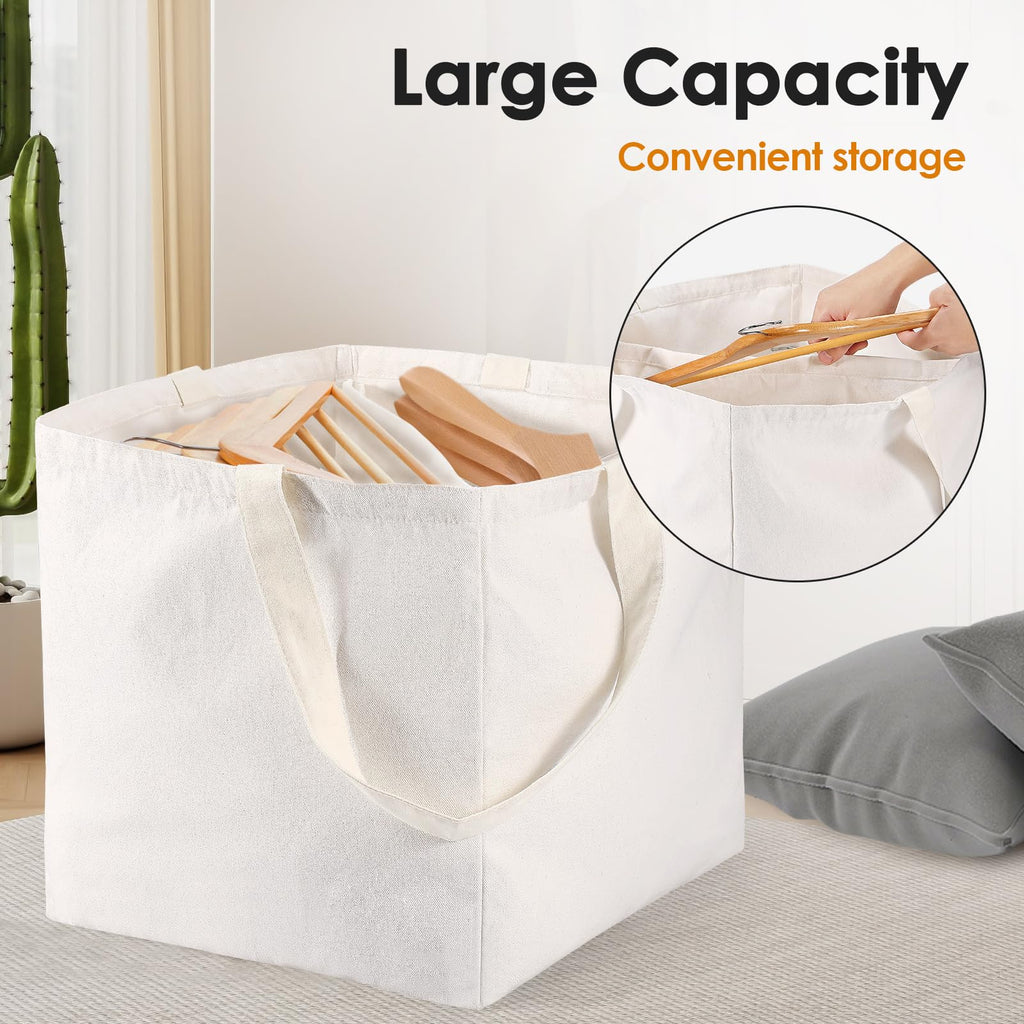 Square Hanger Storage Bag with Handles, Large Capacity Foldable Canvas Clothes Hanger Organizer Box for Wardrobe Storage Space Saving White Square - image 3