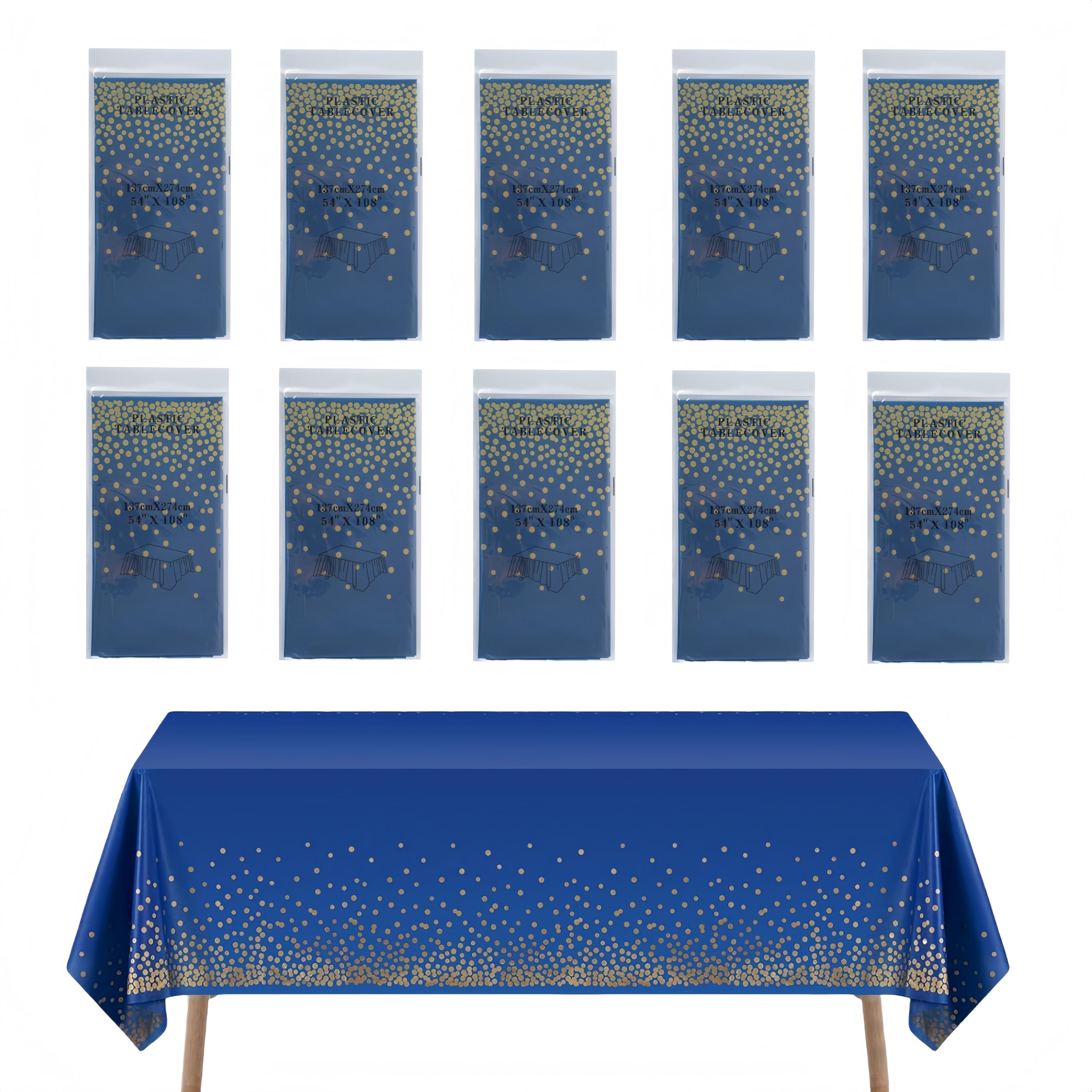 CEILIWEN 10-Pack Navy Blue & Gold Disposable Paper Tablecloths, 274x137cm