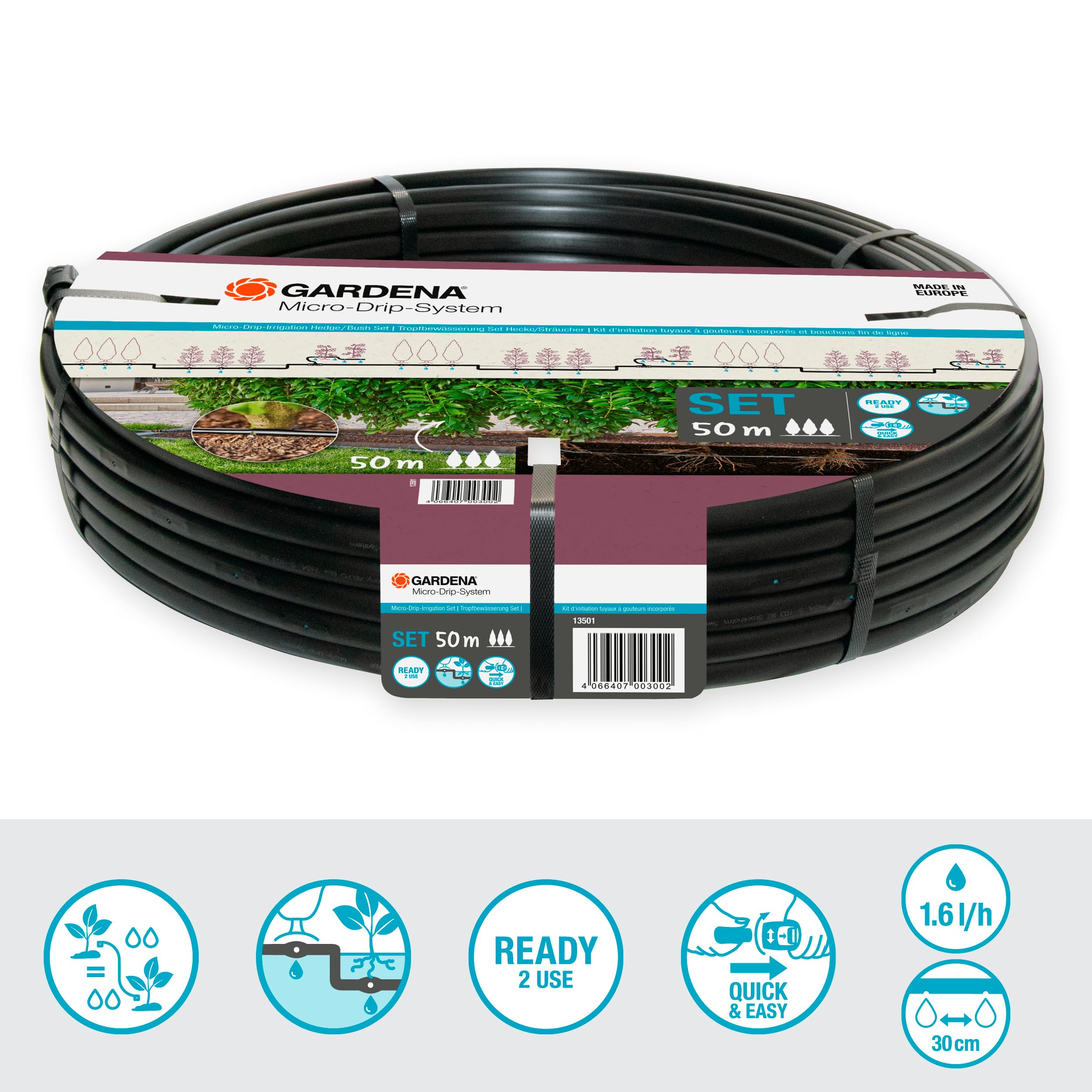 Gardena Micro-Drip-System Drip Irrigation Set for Hedges – 50m Starter Kit