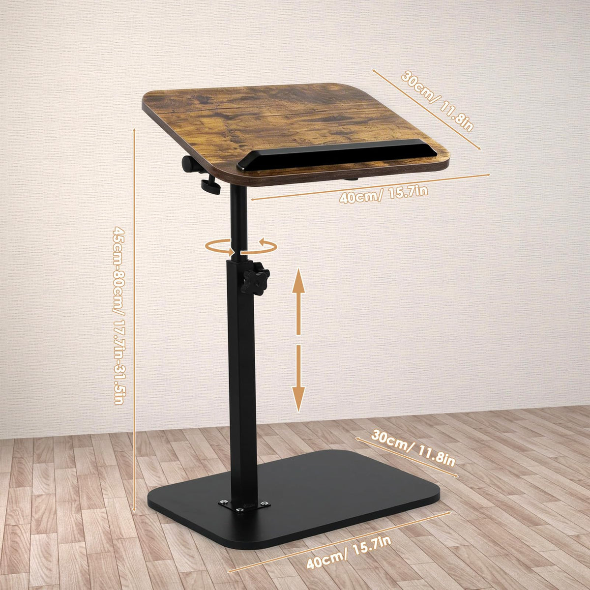 comfoyar C Shaped Side Table Adjustable Height, 360° Swivel 180° Flip Bedside Table with Slat for Sofa Bathtub - image 2
