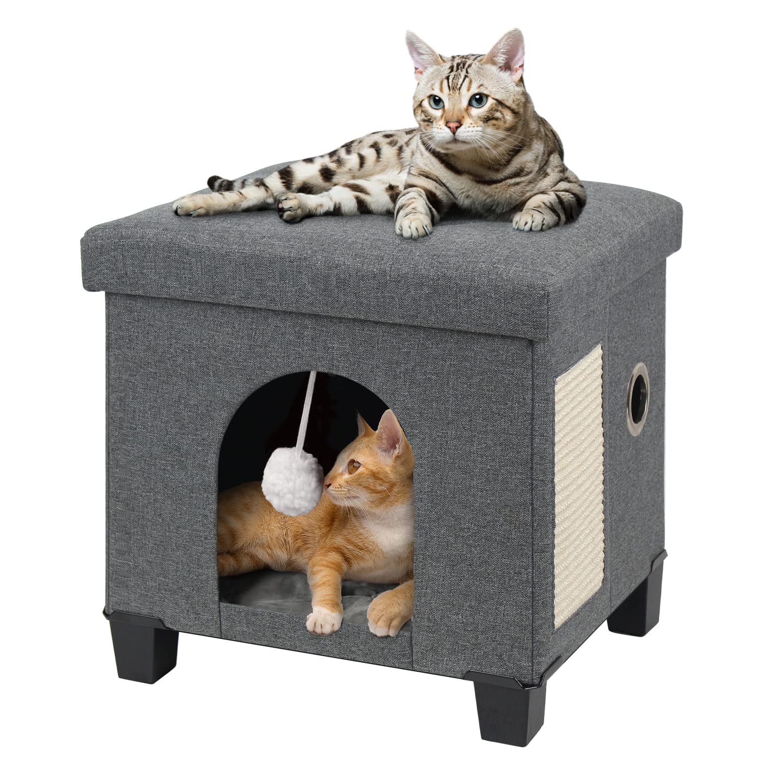 BRIAN & DANY Collapsible Cat Cave - Cube Cat House with Scratch Board