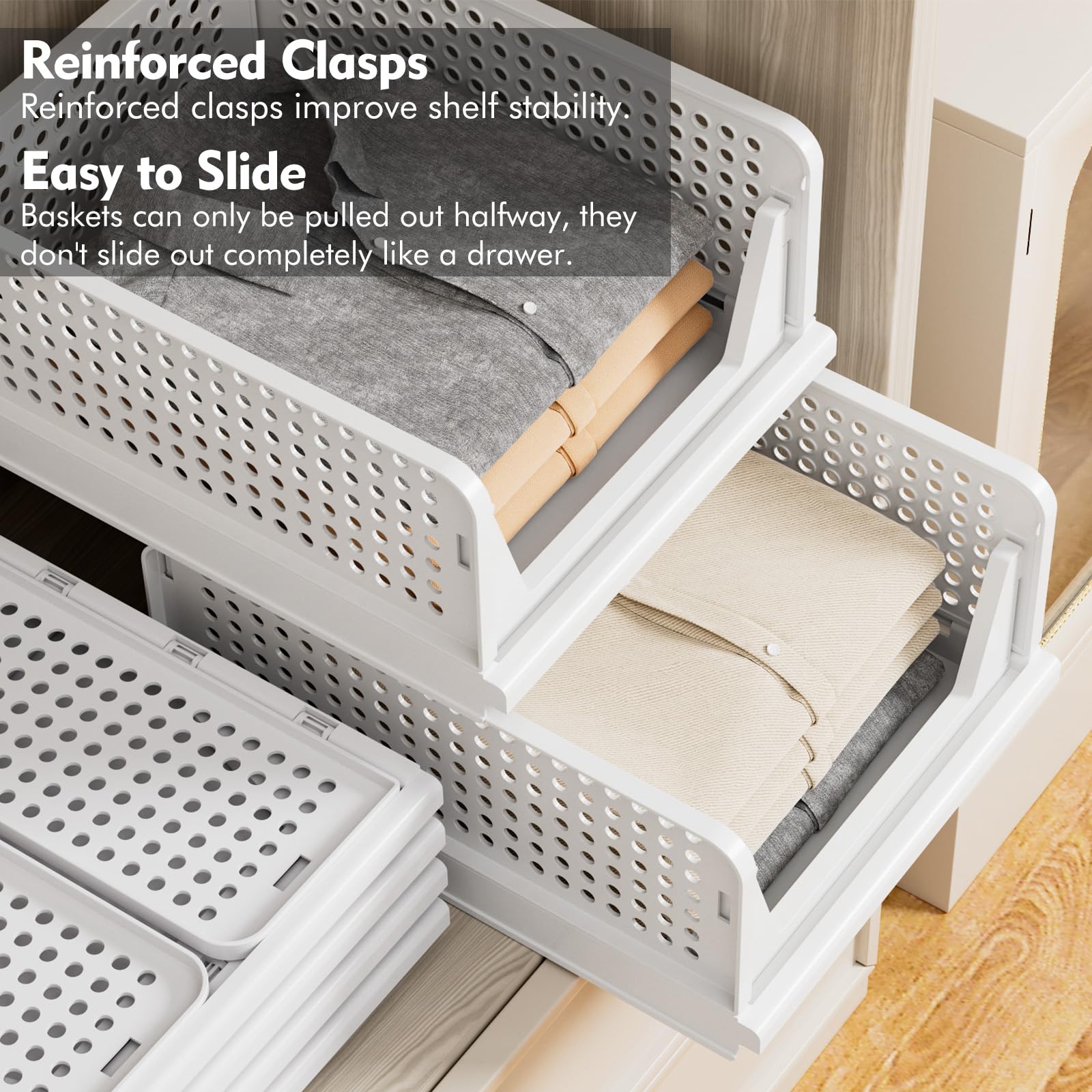 TidyIsles Stackable Wardrobe Storage Organisers – 5 Pack Plastic Boxes