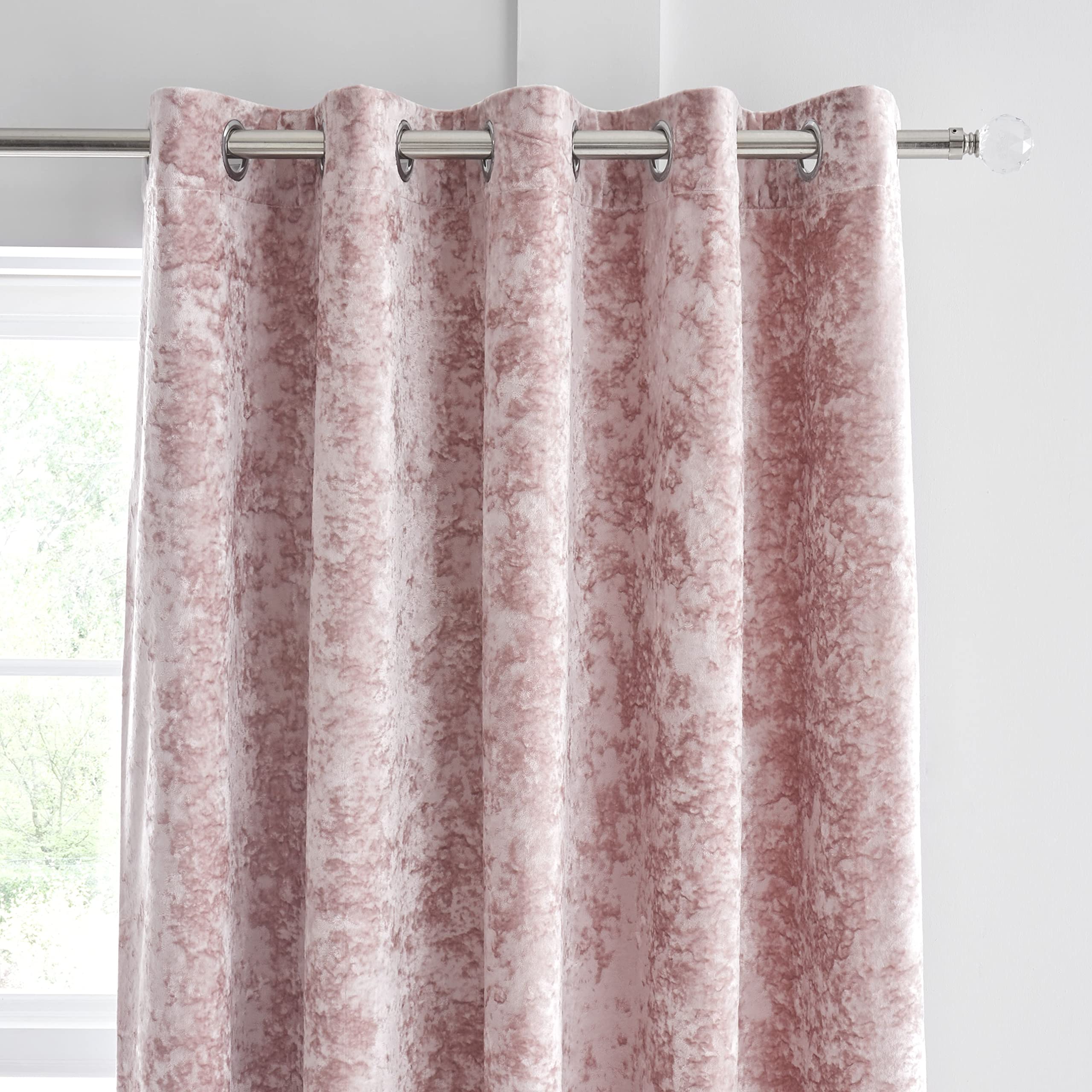 Catherine Lansfield Crushed Velvet Eyelet Curtains - Blush Pink 66x72
