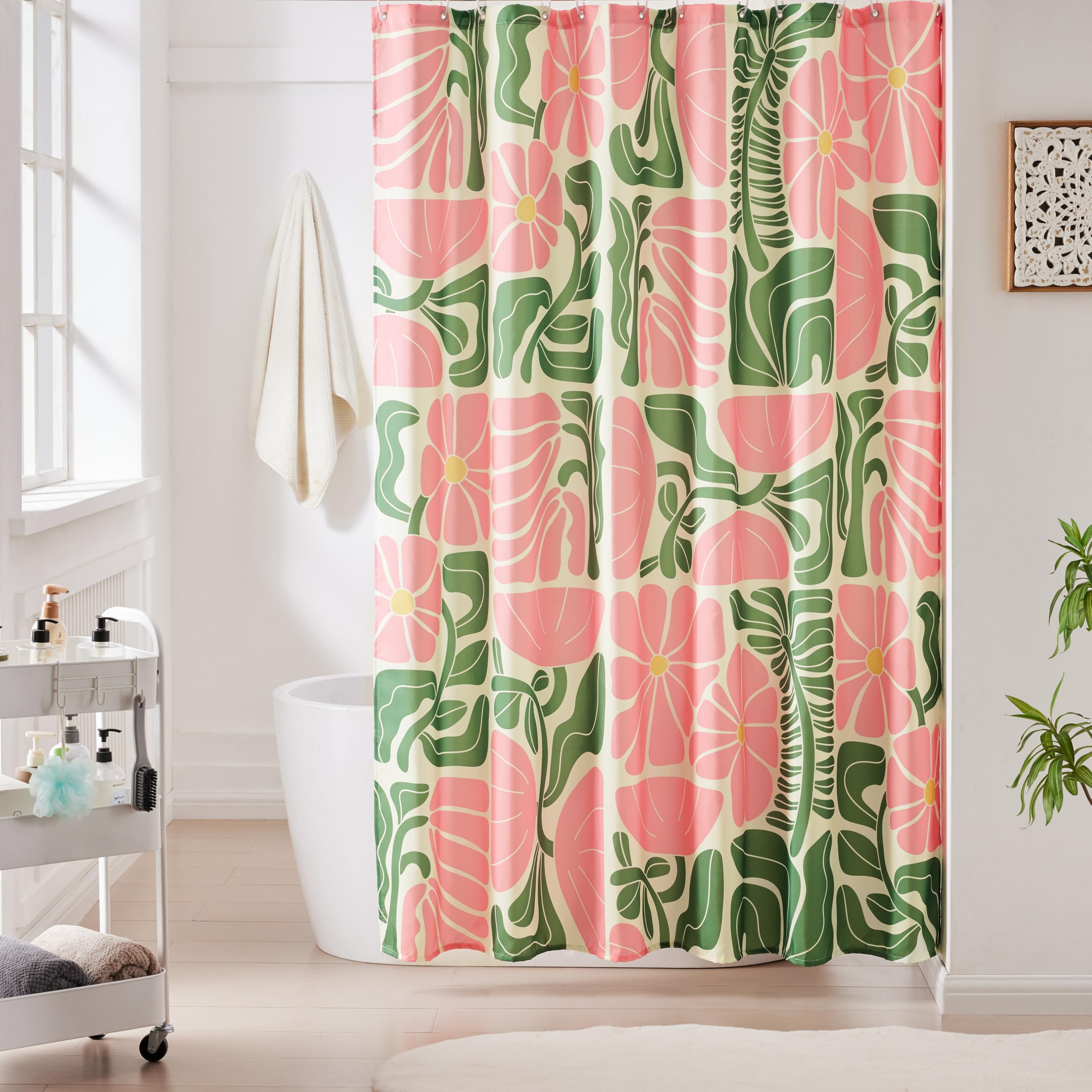 Mid Century Modern Boho Floral Shower Curtain – 72x72