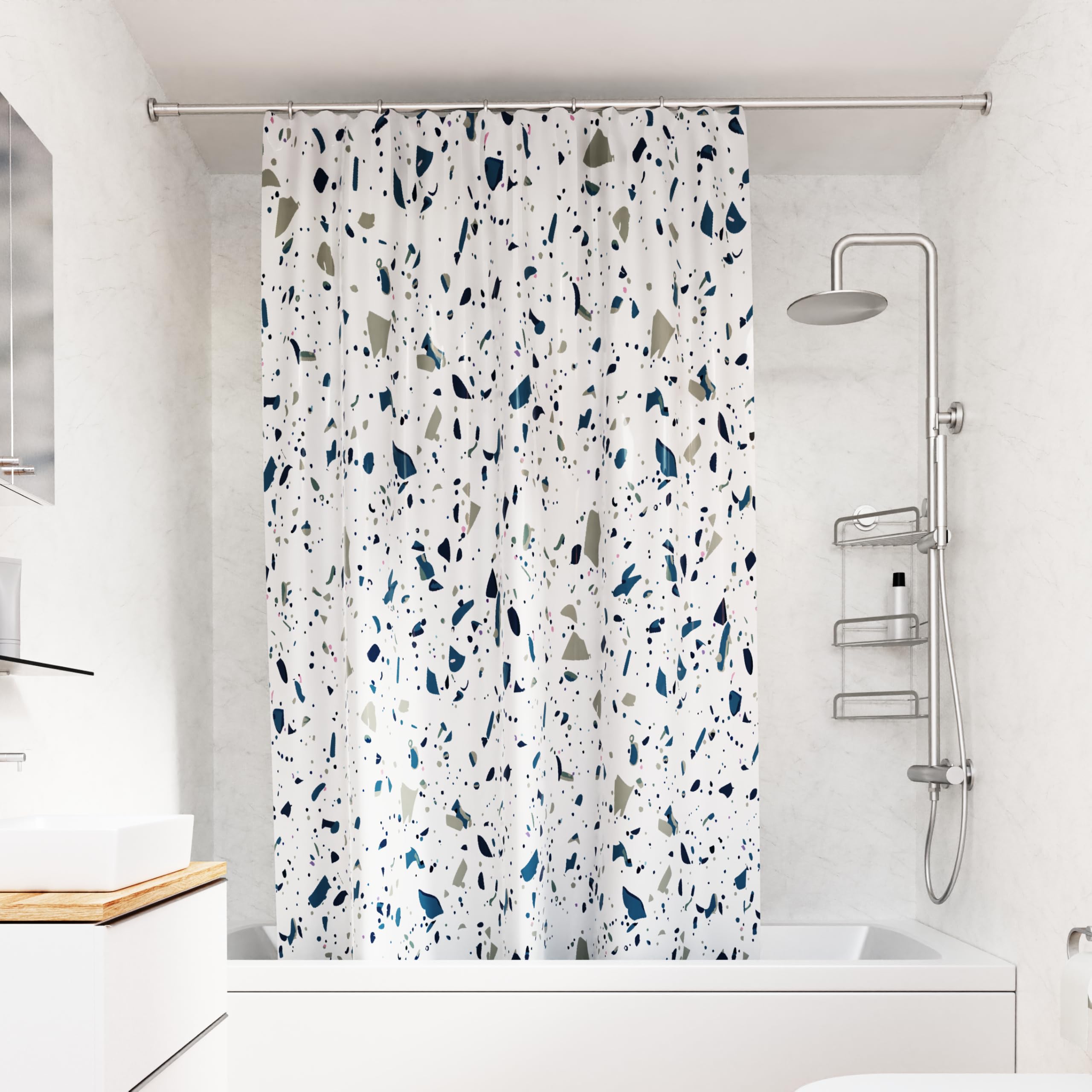 Croydex Blue Terrazzo Shower Curtain – 100% Polyester Weighted Hem